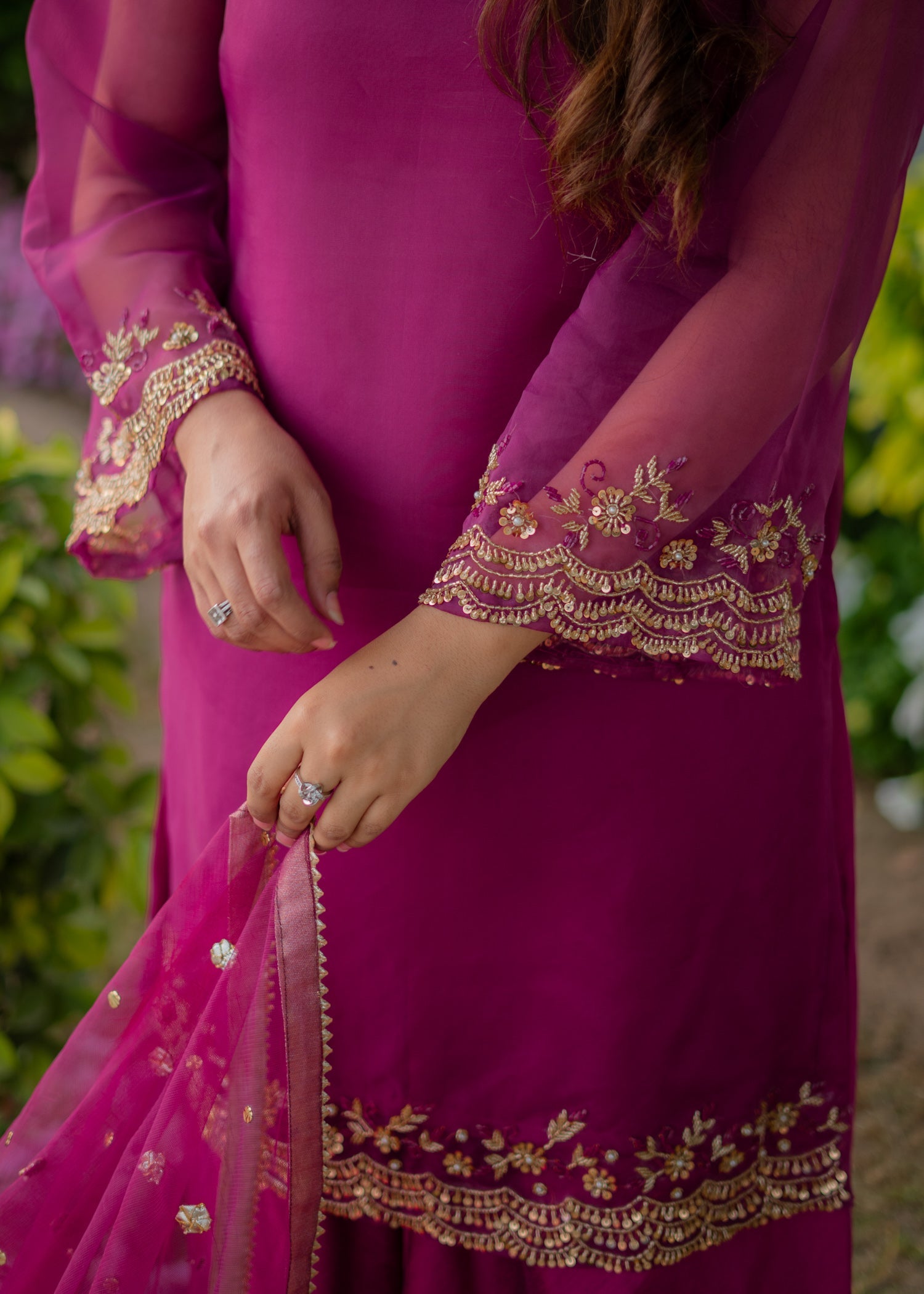 raw silk Sharara in Magenta