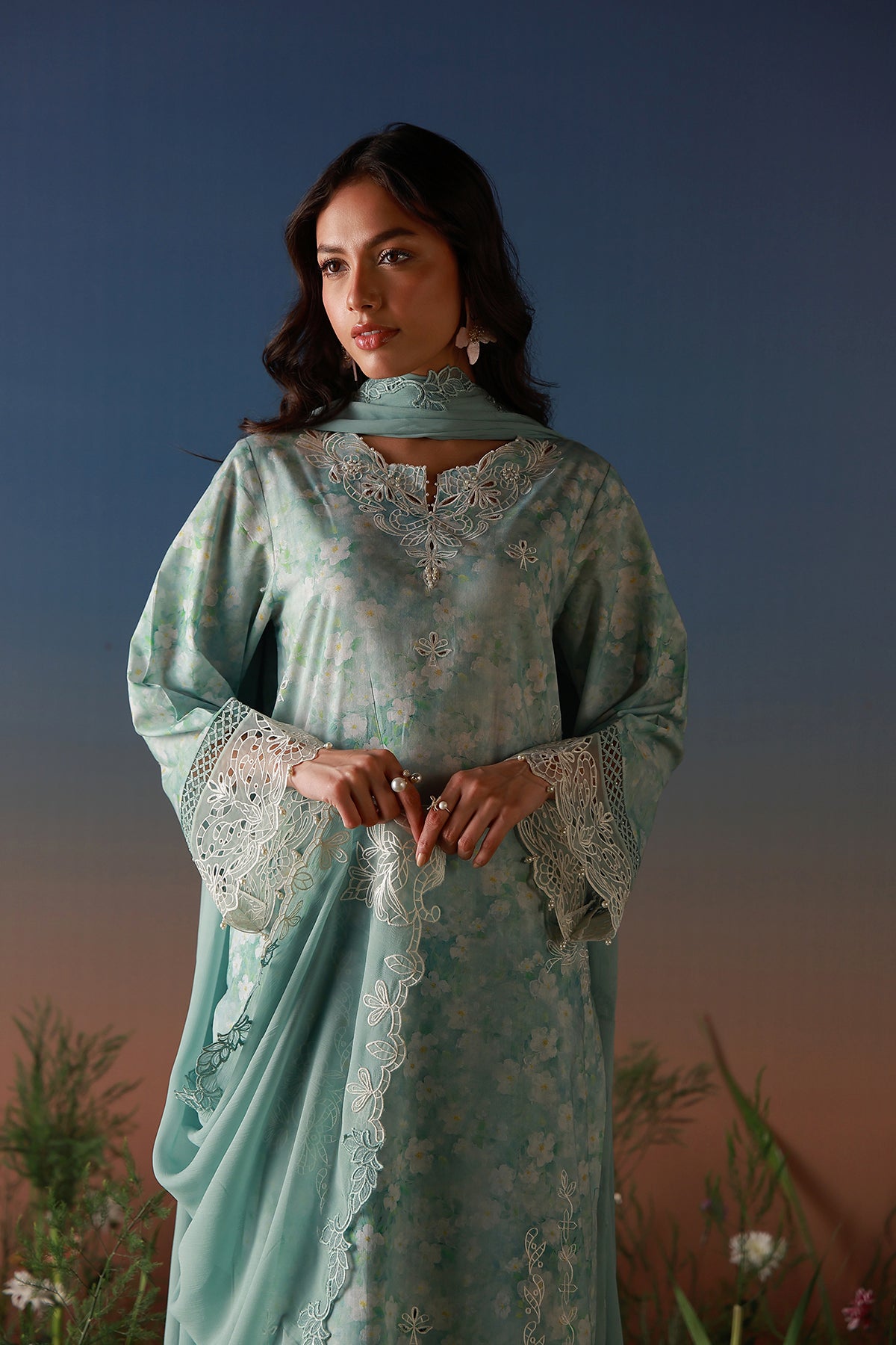 Mirha Lawn – Pale Azure