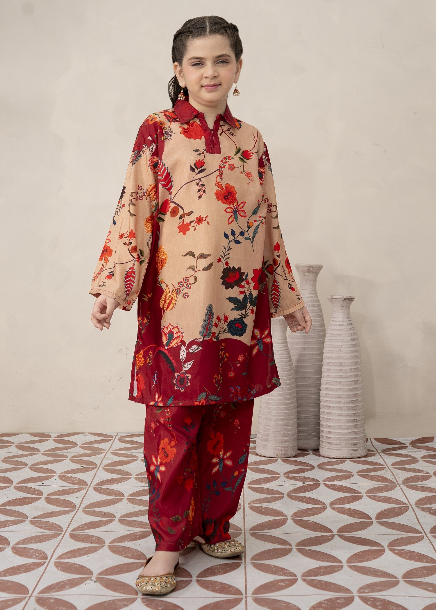 poly lawn Kurta Set in Macaroni and cheese