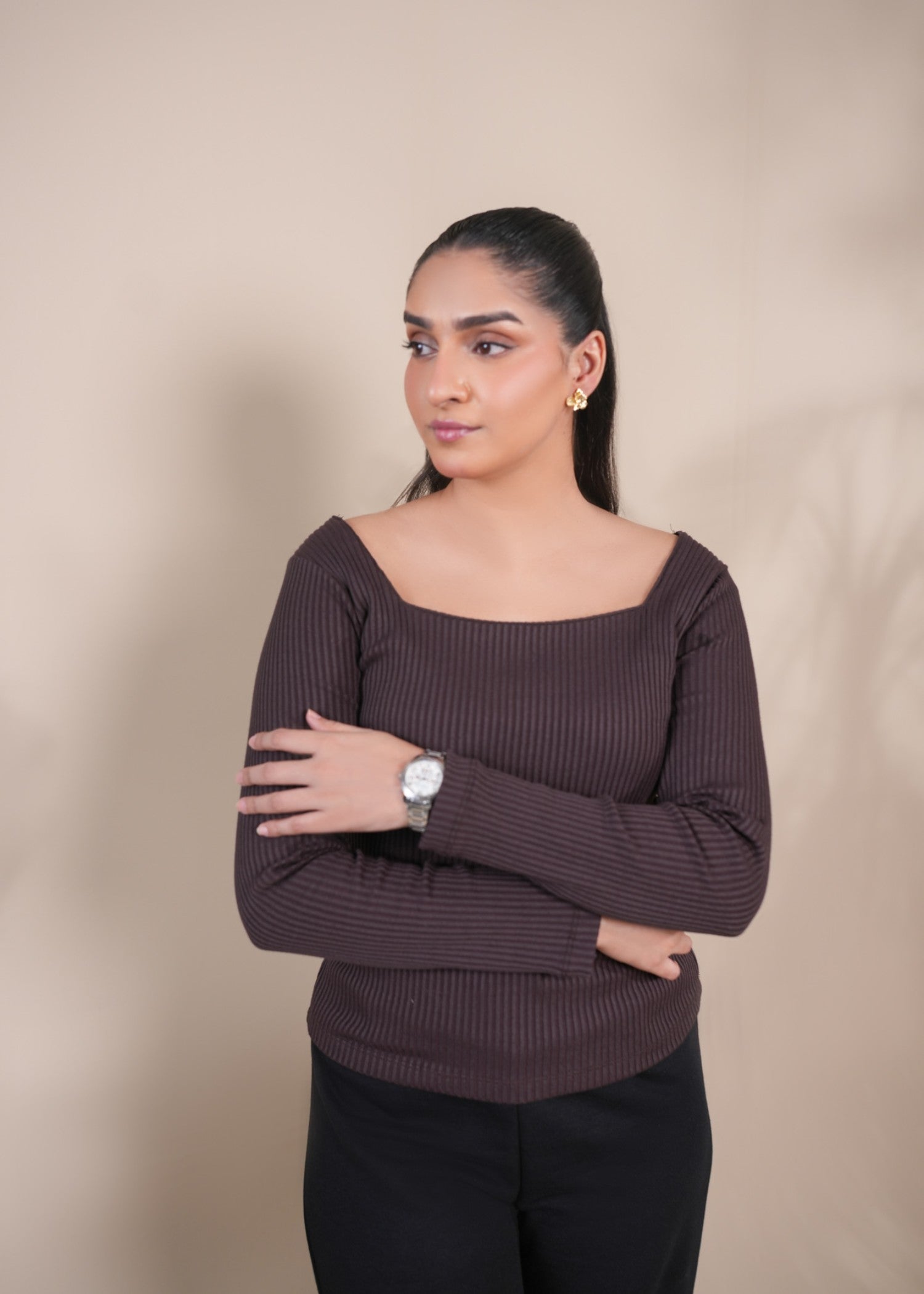 cotton pique Top in Chocolate brown