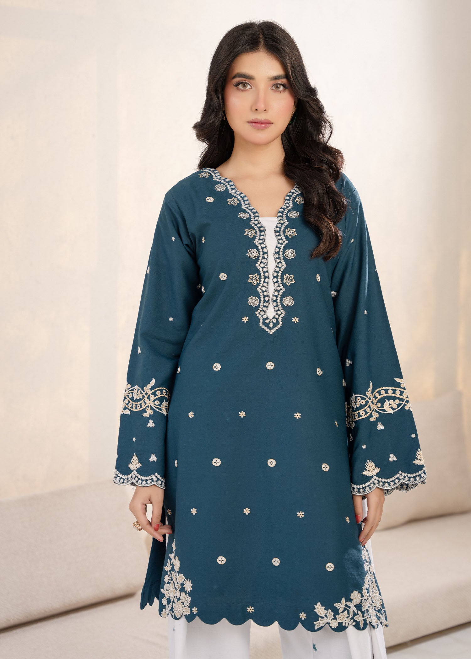 cotton Kurta Set in Teal