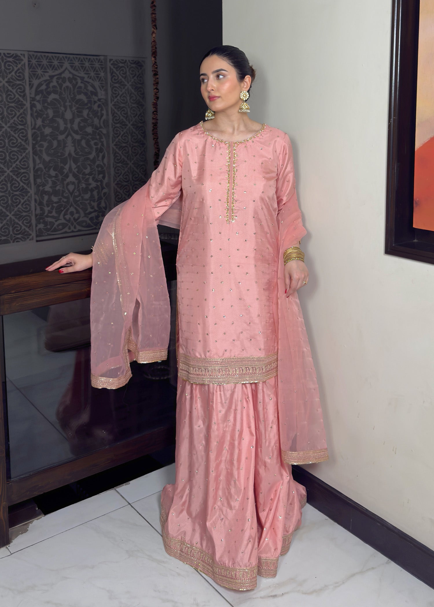 silk Sharara in Pink