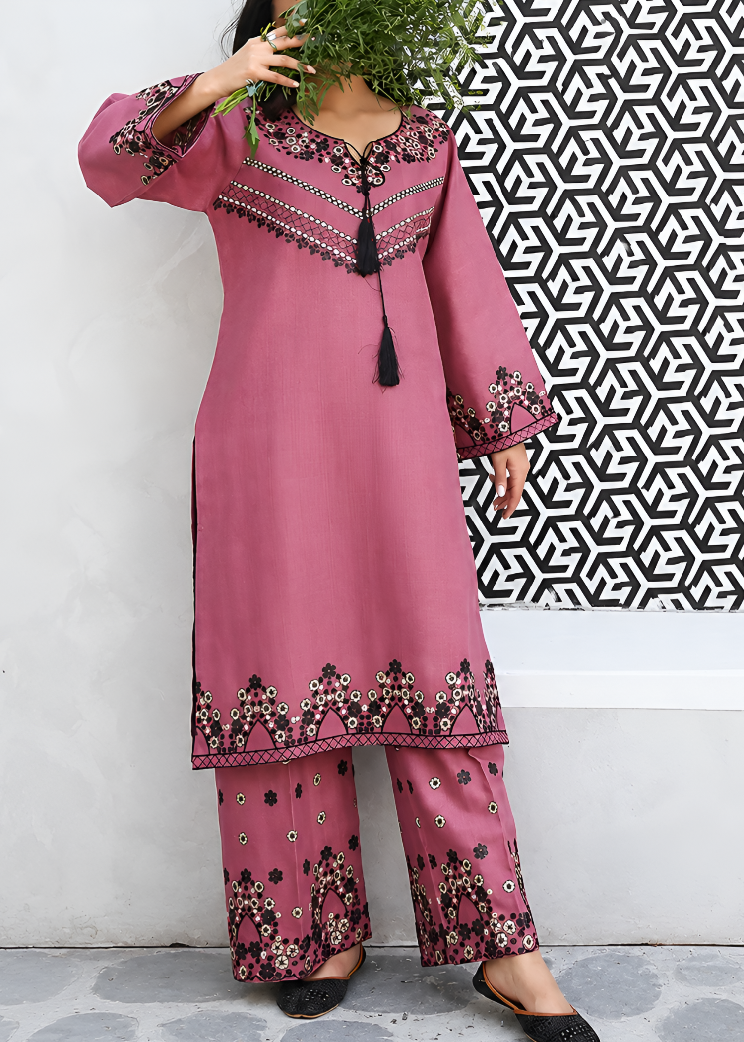 cotton dobby Kurta Set in Rose pink