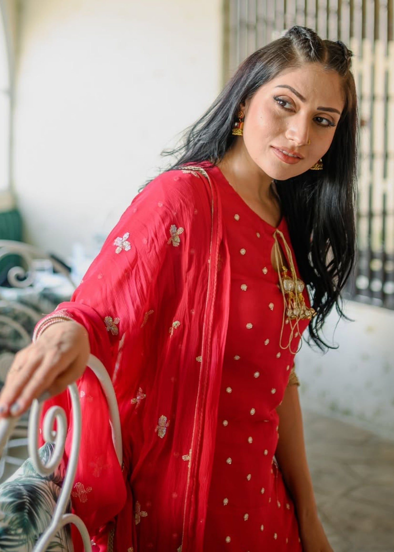 bemberg crinkle chiffon Sharara in Shocking pink