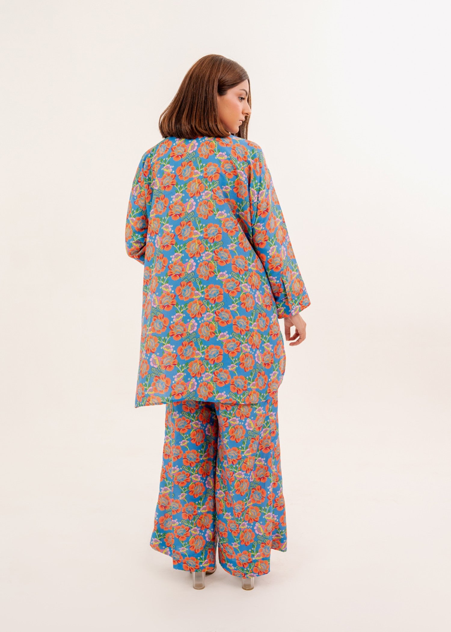 silk finish lawn Co Ord Sets in Blue