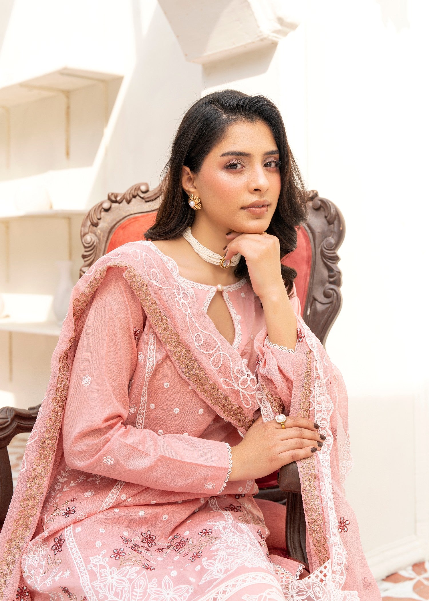 lawn cotton Kurta Set in Pale pink