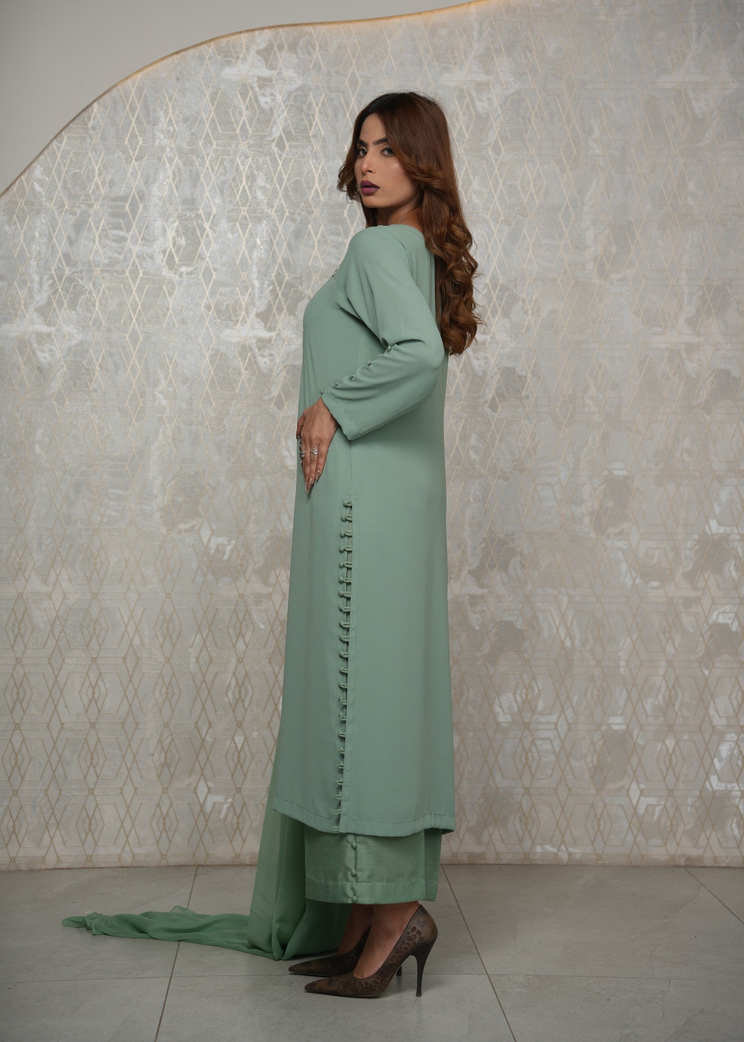 georgette Kurta Set in Mint green