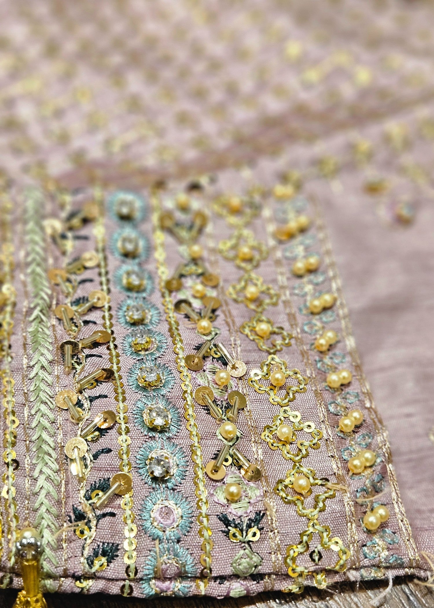 raw silk Lehenga in Mauve pink, multi