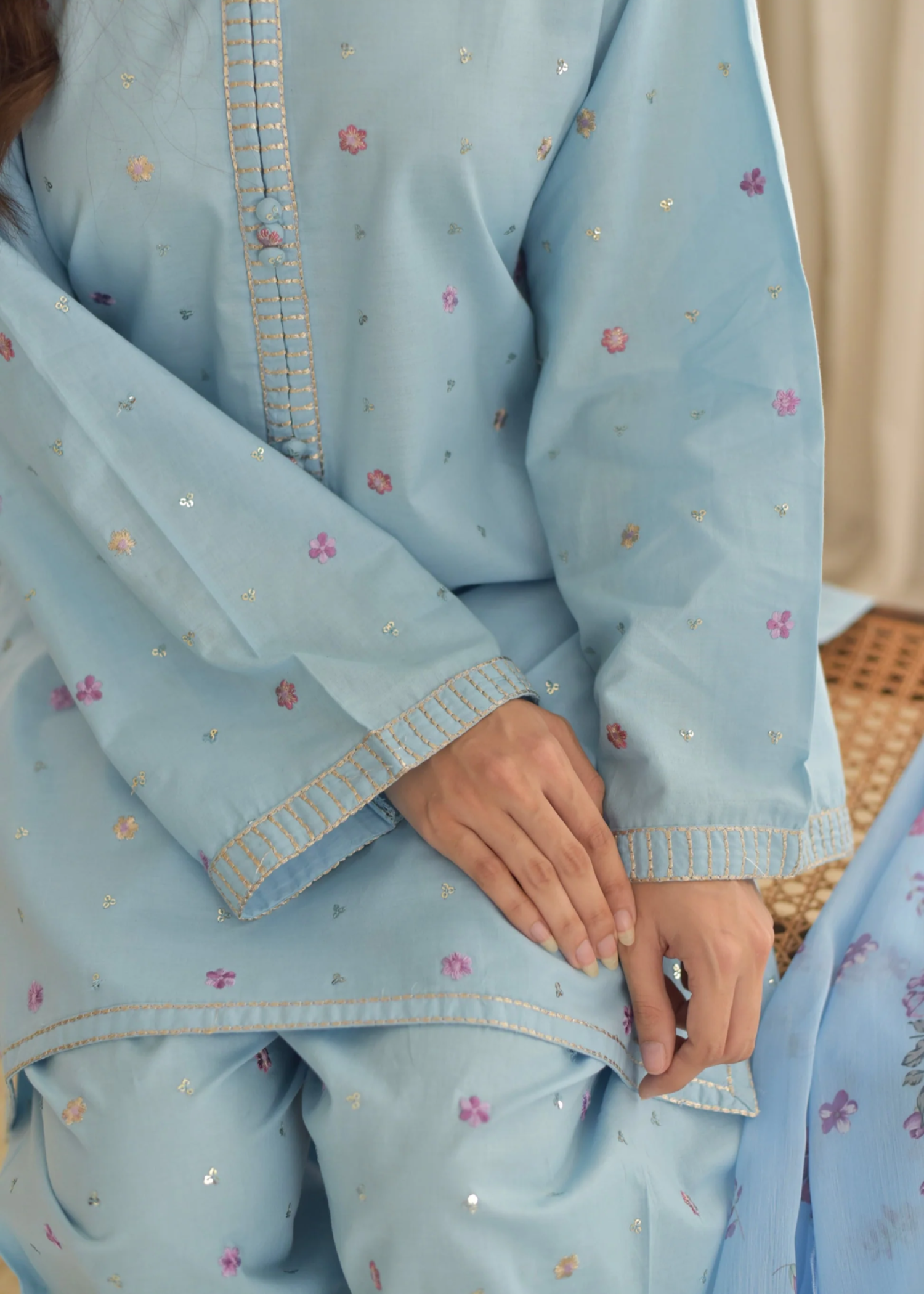 cotton Kurta Set in Sky blue