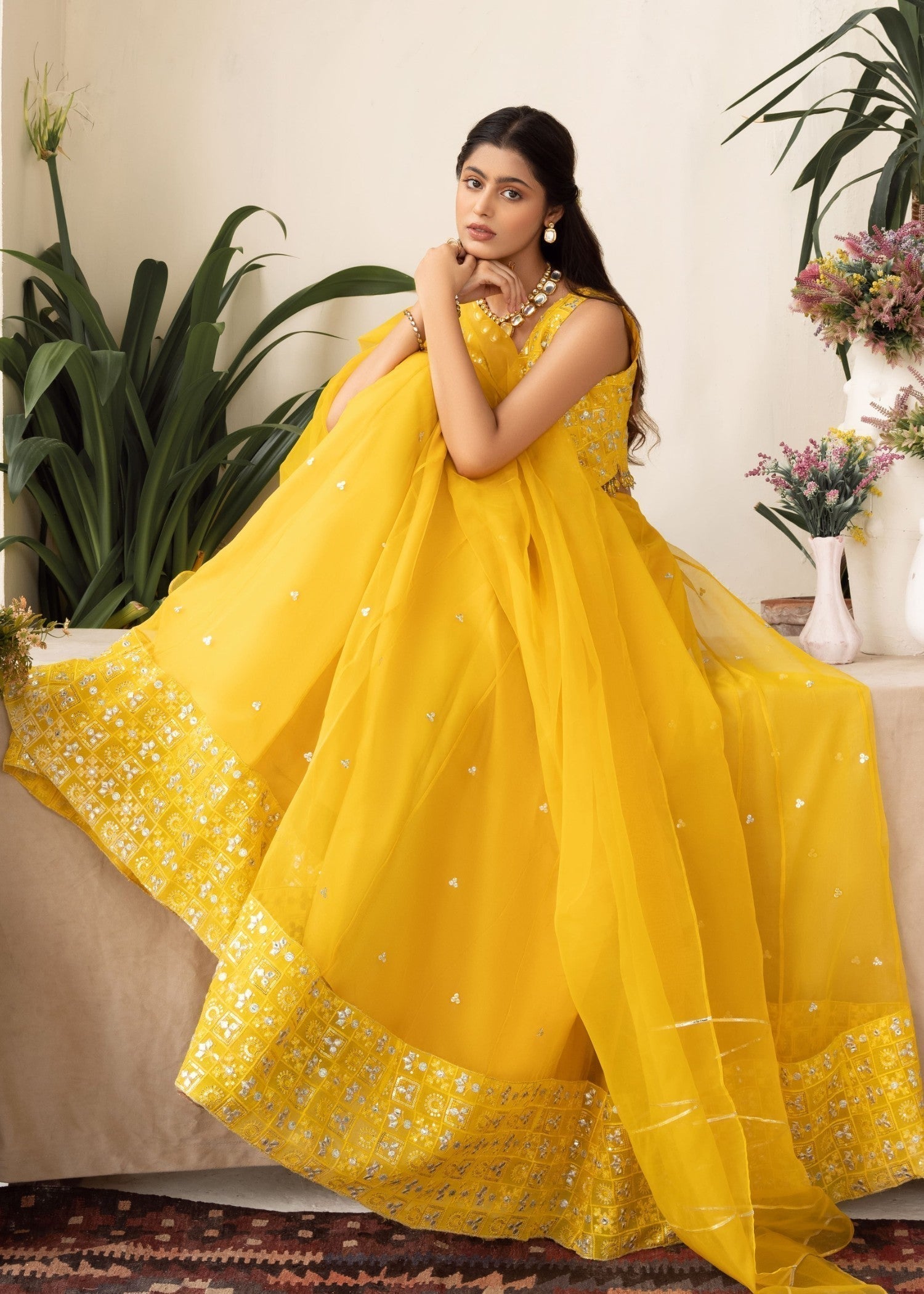 organza Lehenga in Yellow