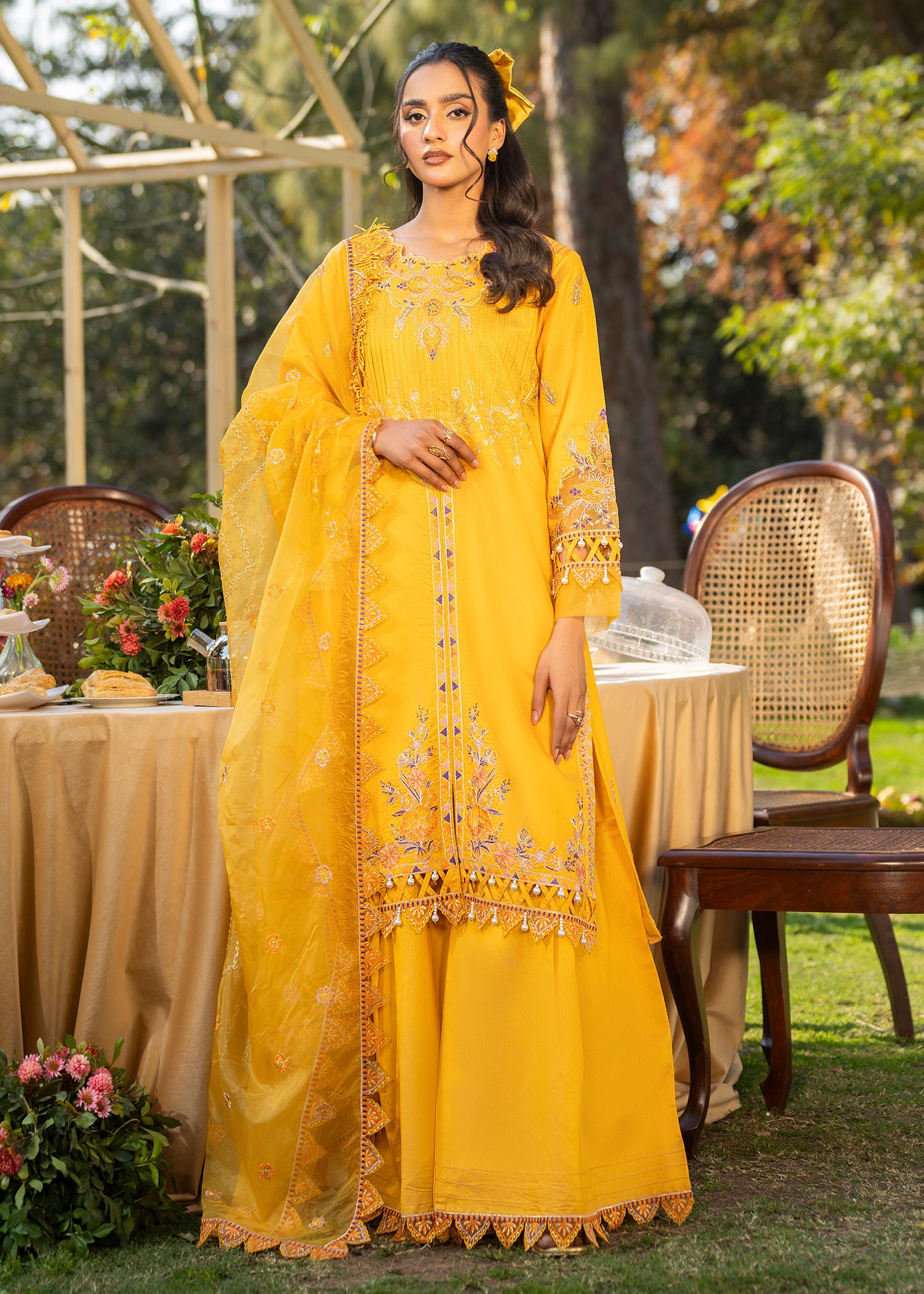 cotton net Sharara in Yellow