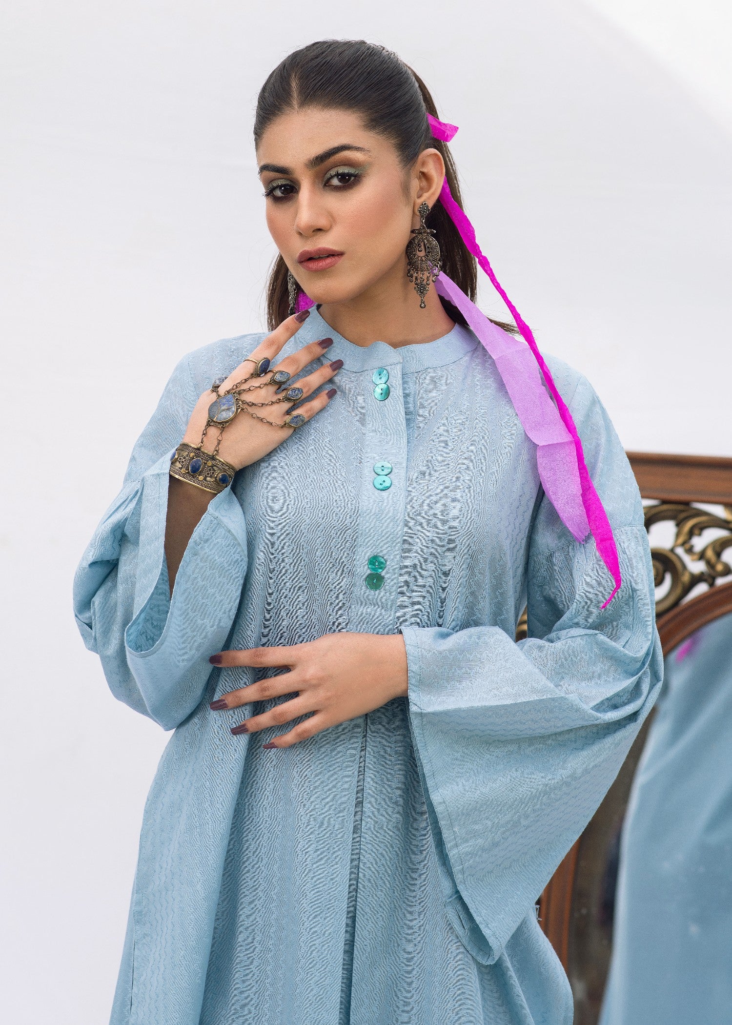 textured lawn Kurti in Ice blue