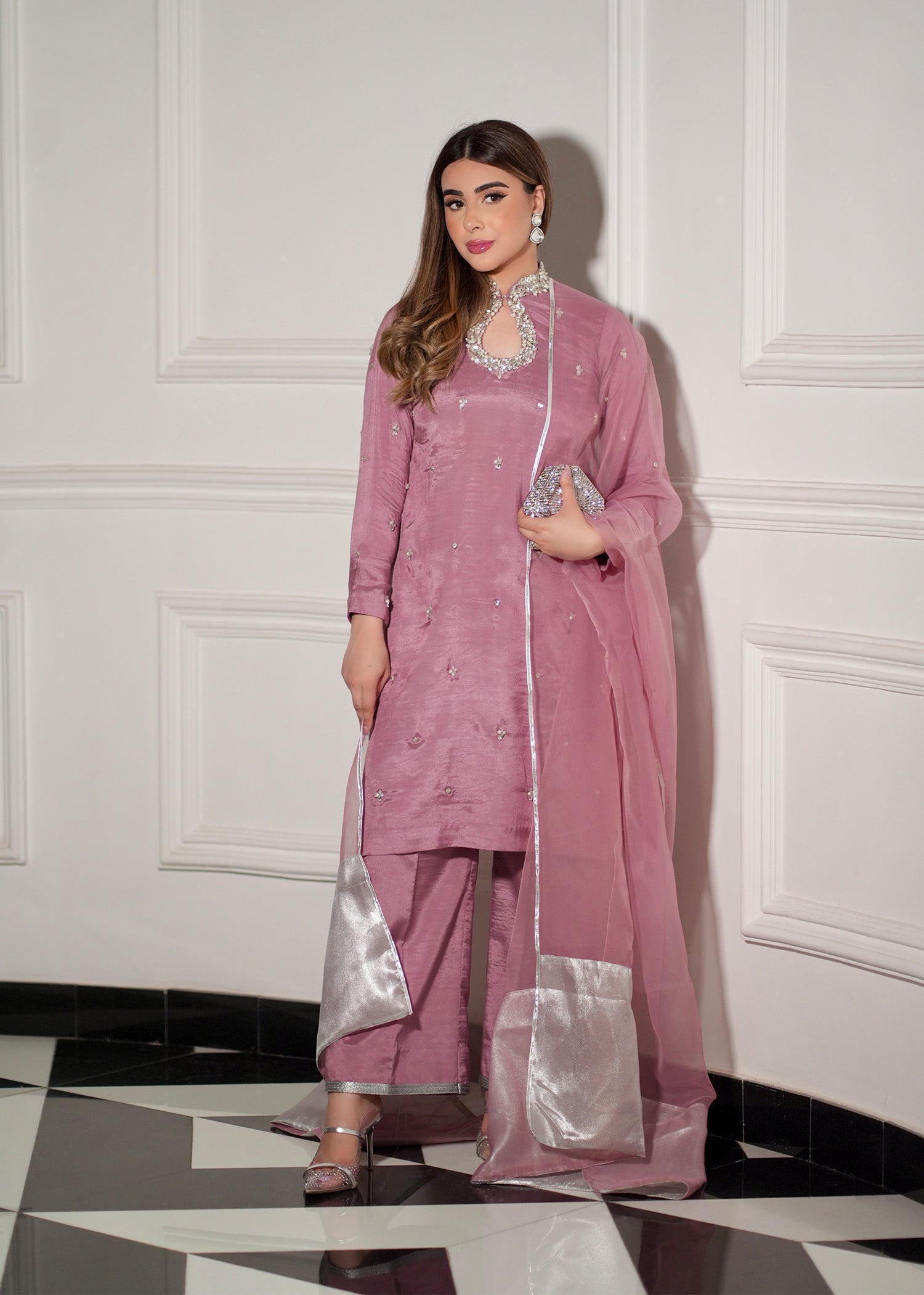 raw silk Kurta Set in Mauve