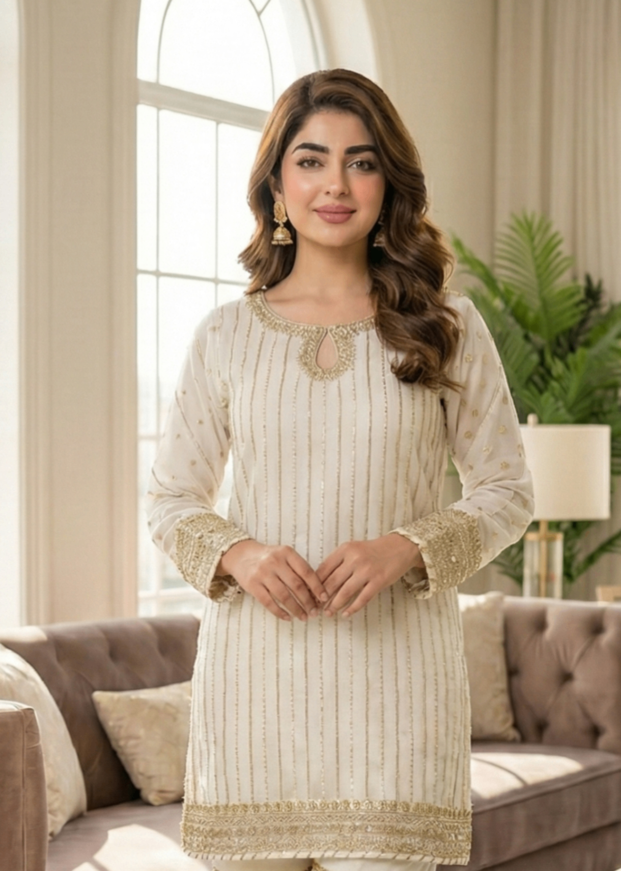 chiffon Gharara in Off-white