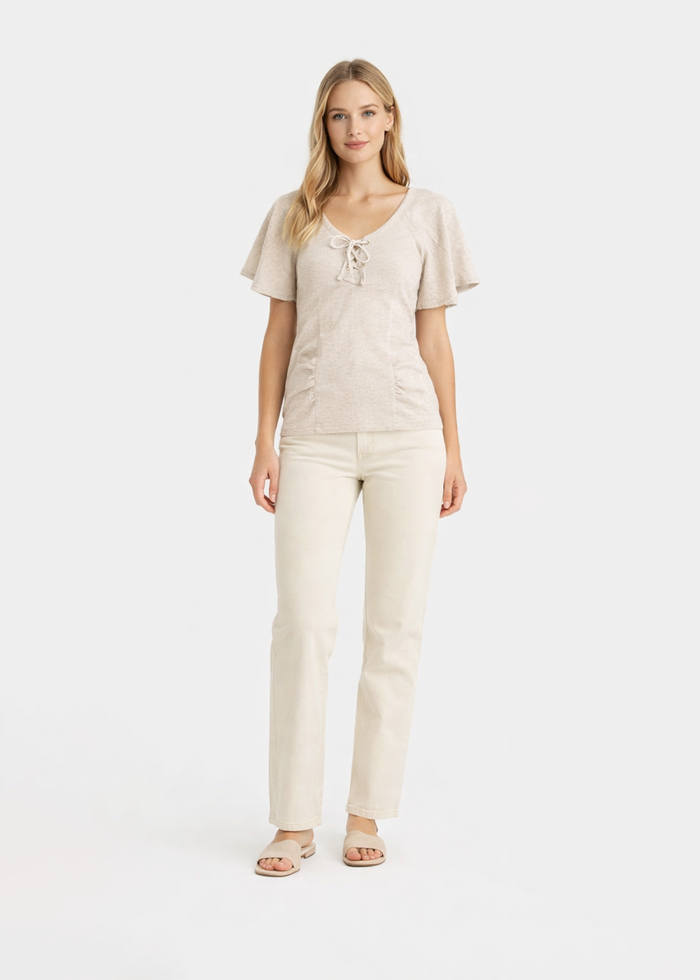 cotton jersey Top in Beige