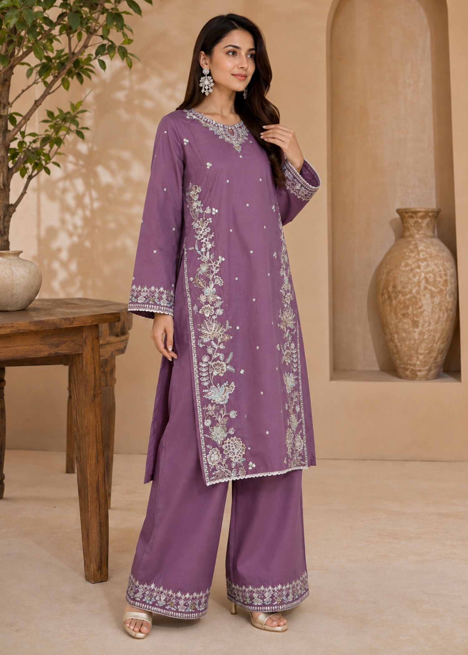 lawn Kurta Set in Lilac
