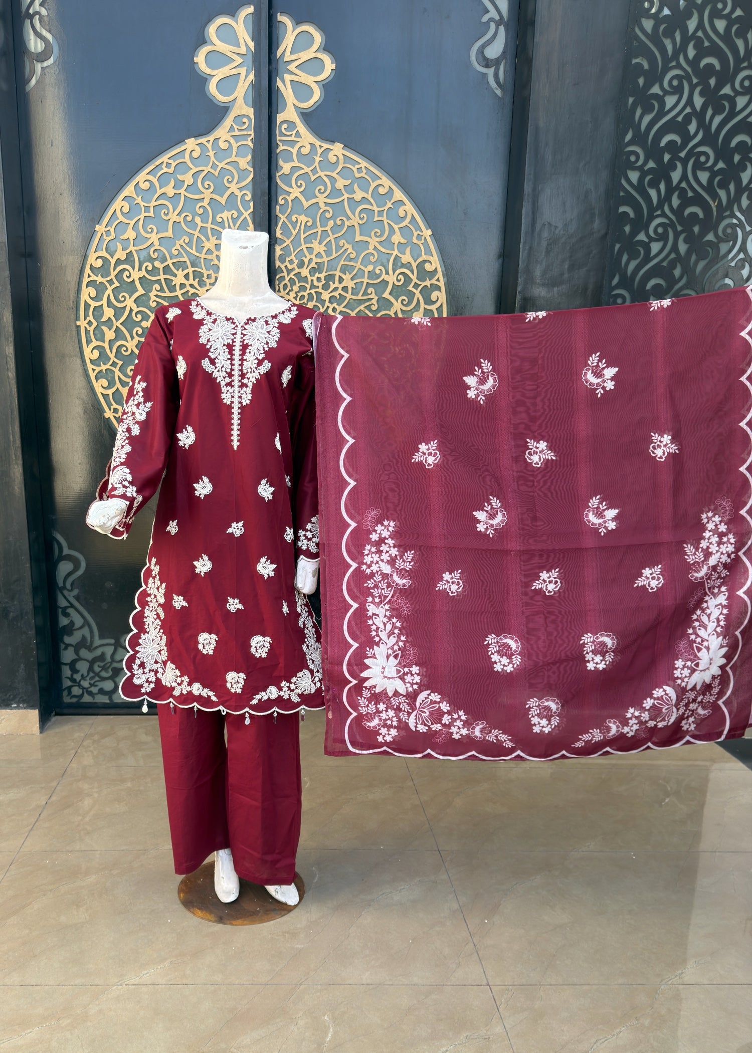 pure cotton Kurta Set in Maroon