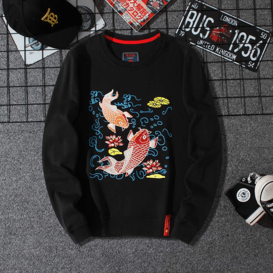 Embroidered round Neck Loose Collarless Sweater Men