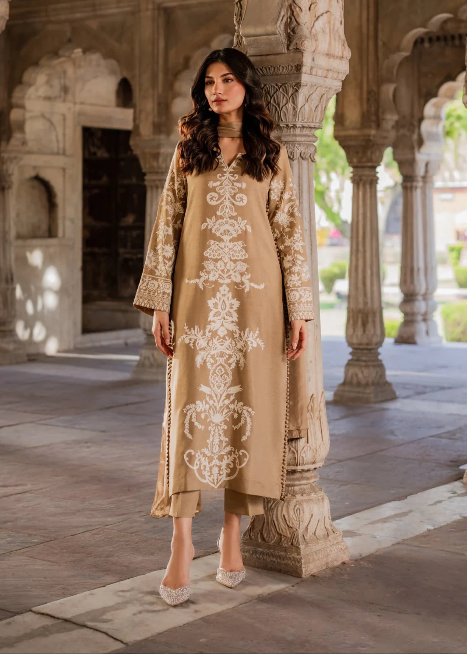 linen Kurta Set in Champagne