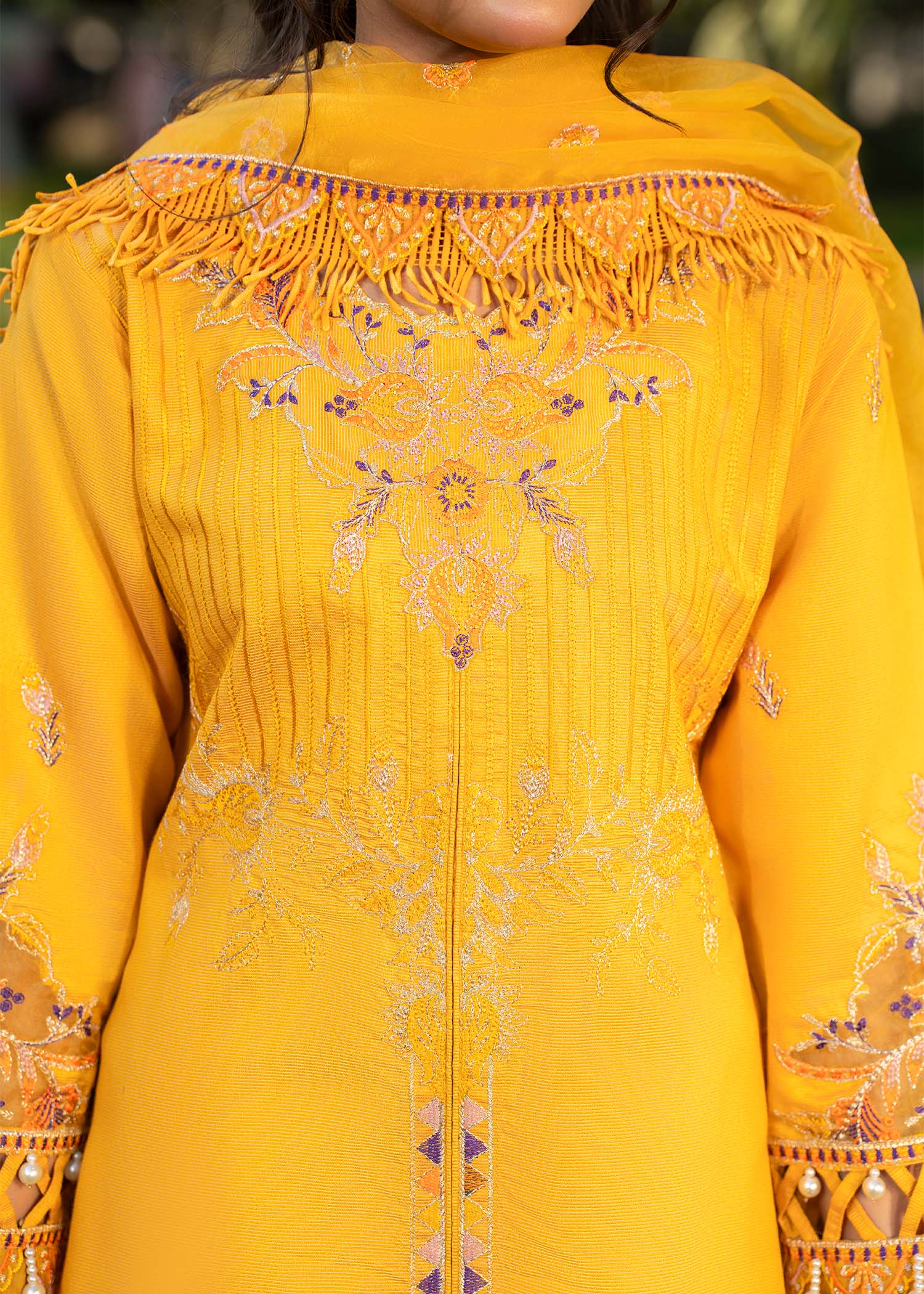 cotton net Sharara in Yellow
