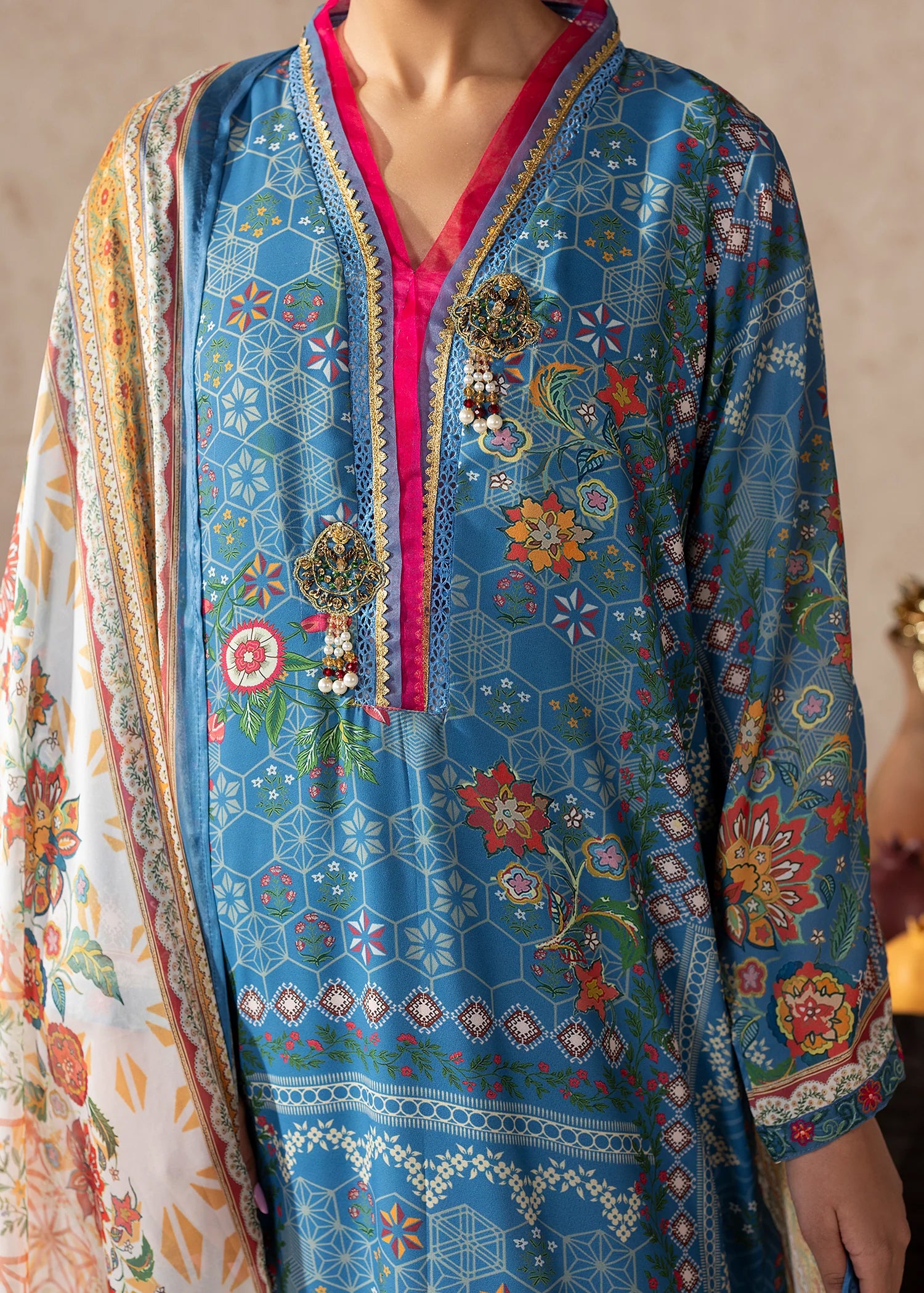 georgette Kurta Set in Steel blue