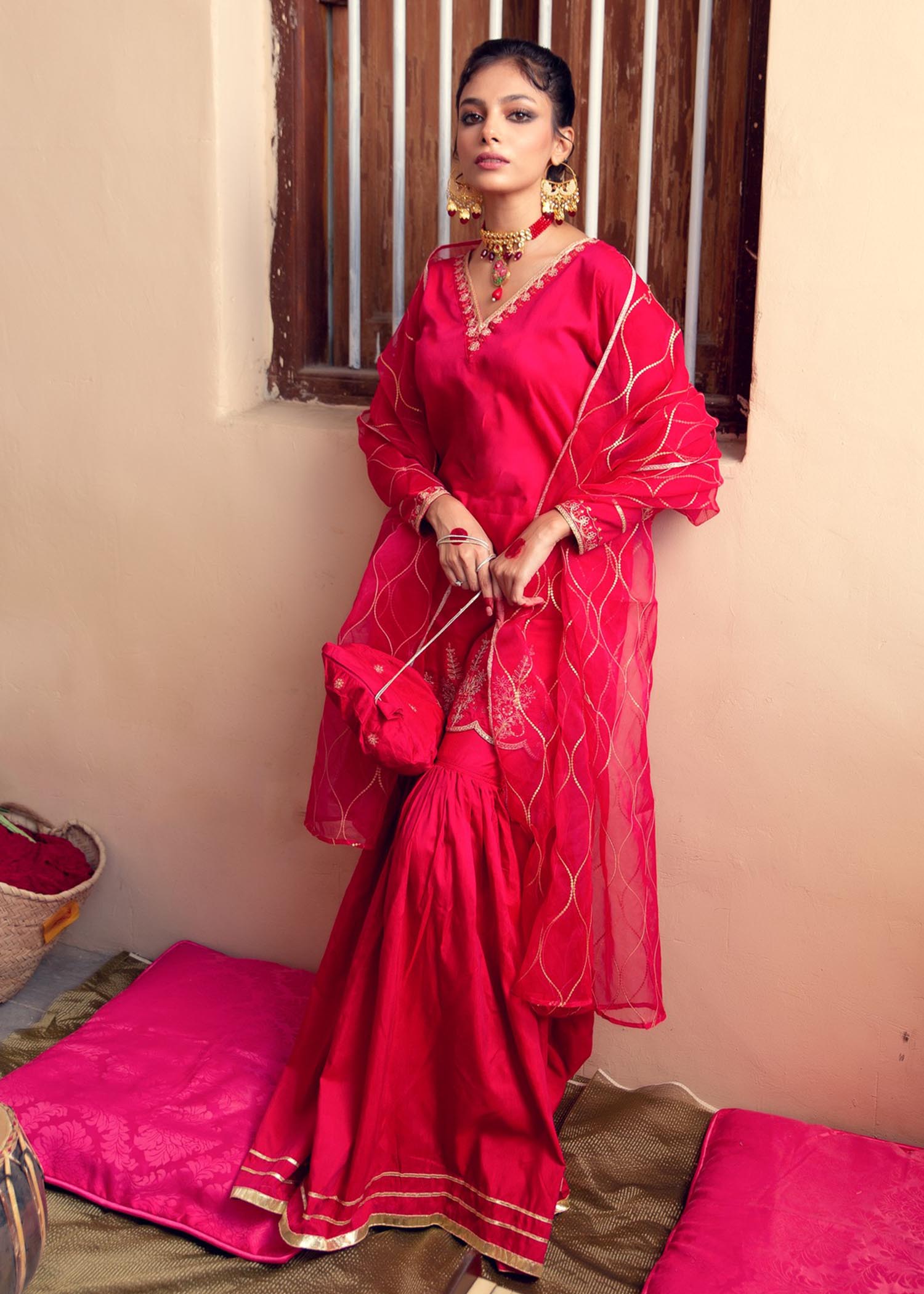 cotton silk Gharara in Hot pink