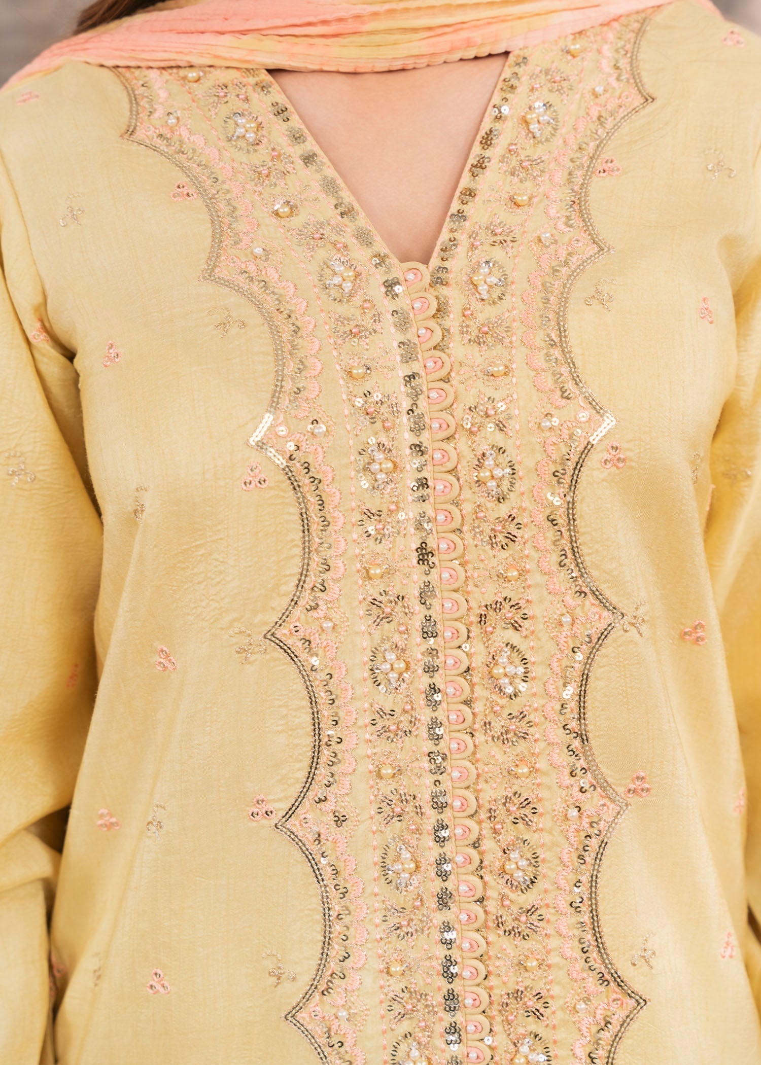 raw silk Kurta Set in Light yellow