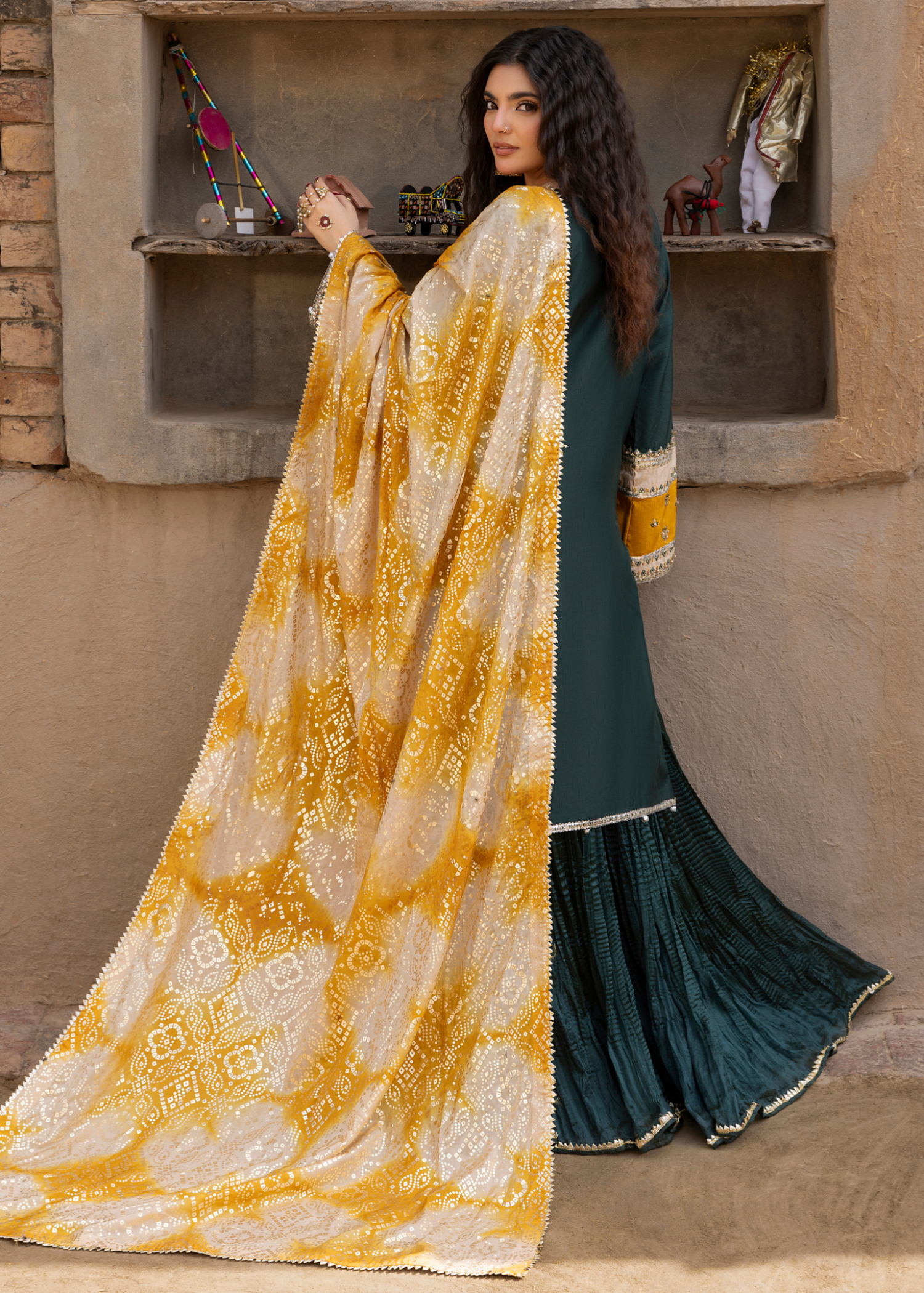 korean raw silk Sharara in Emerald green