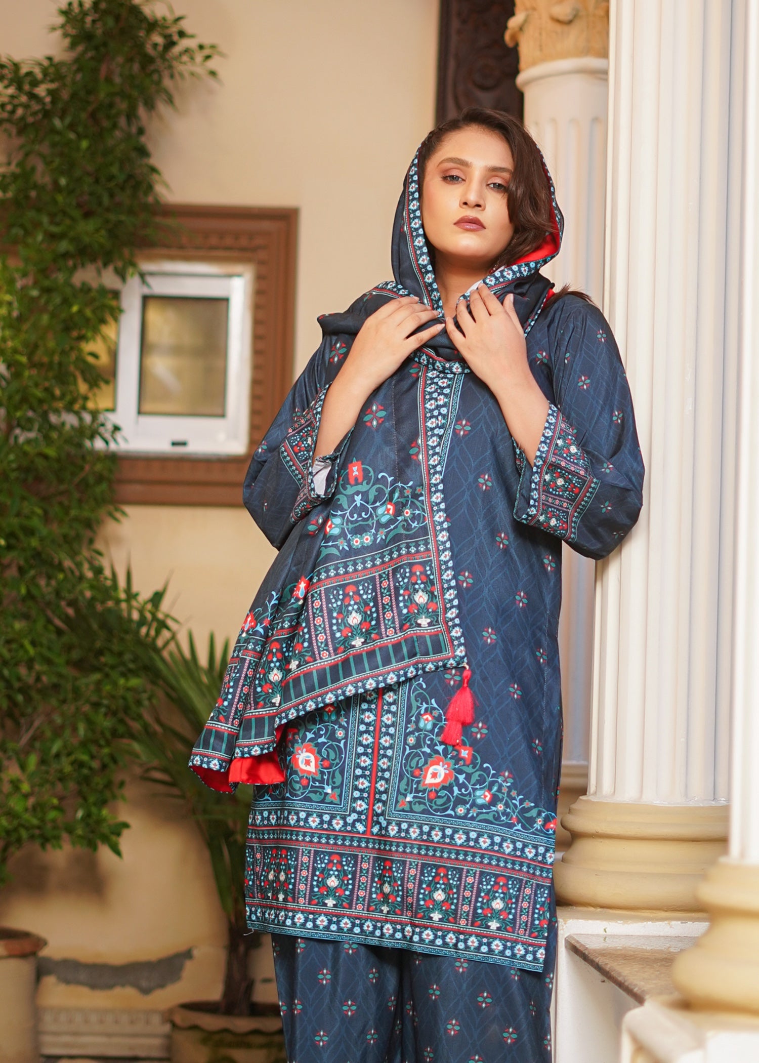 slub khaddar Kurta Set in Midnight blue, slate blue