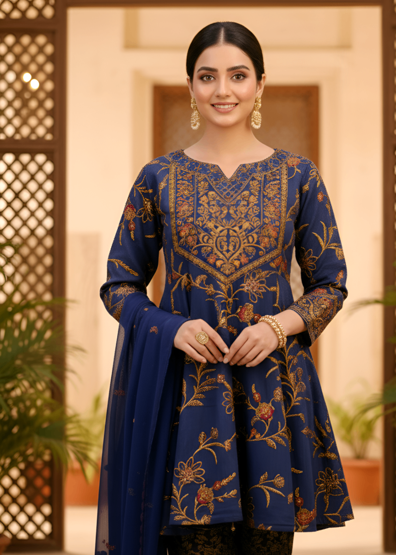 tissue silk Short Frock in Navy blue