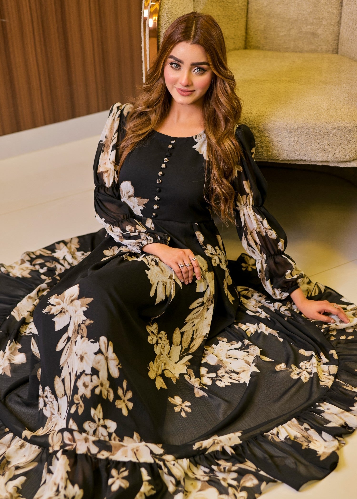 polyester chiffon Maxi in Black