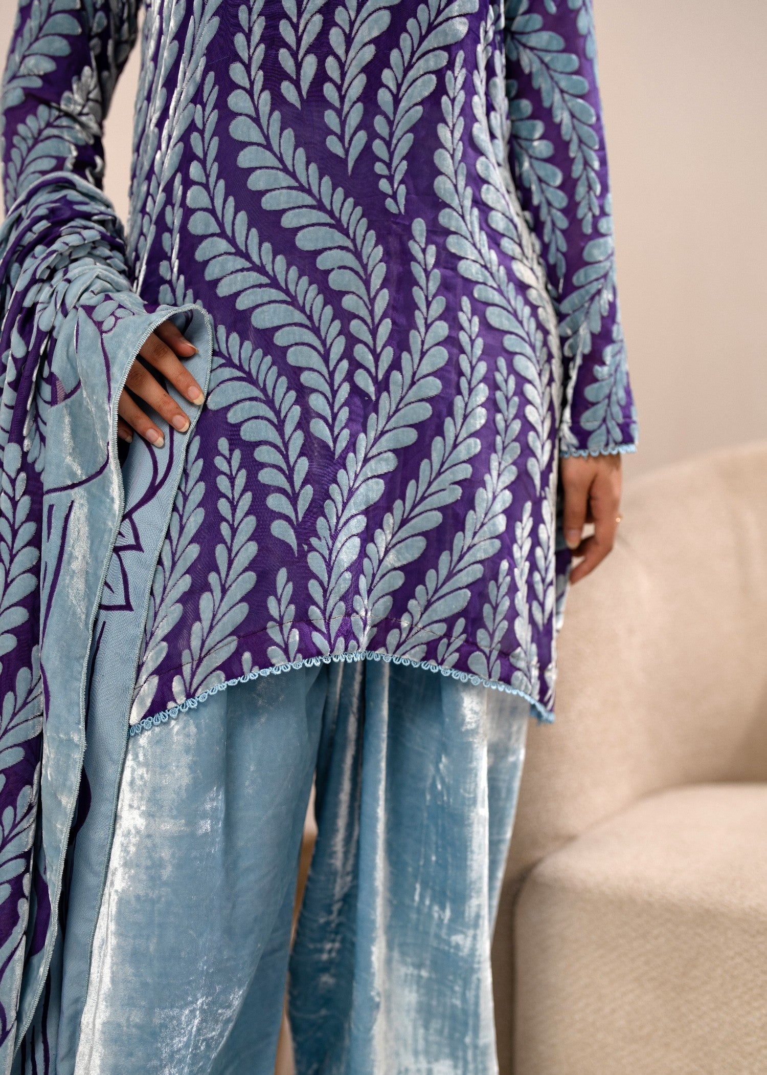 velvet Unstitched in Ice blue, royal purple