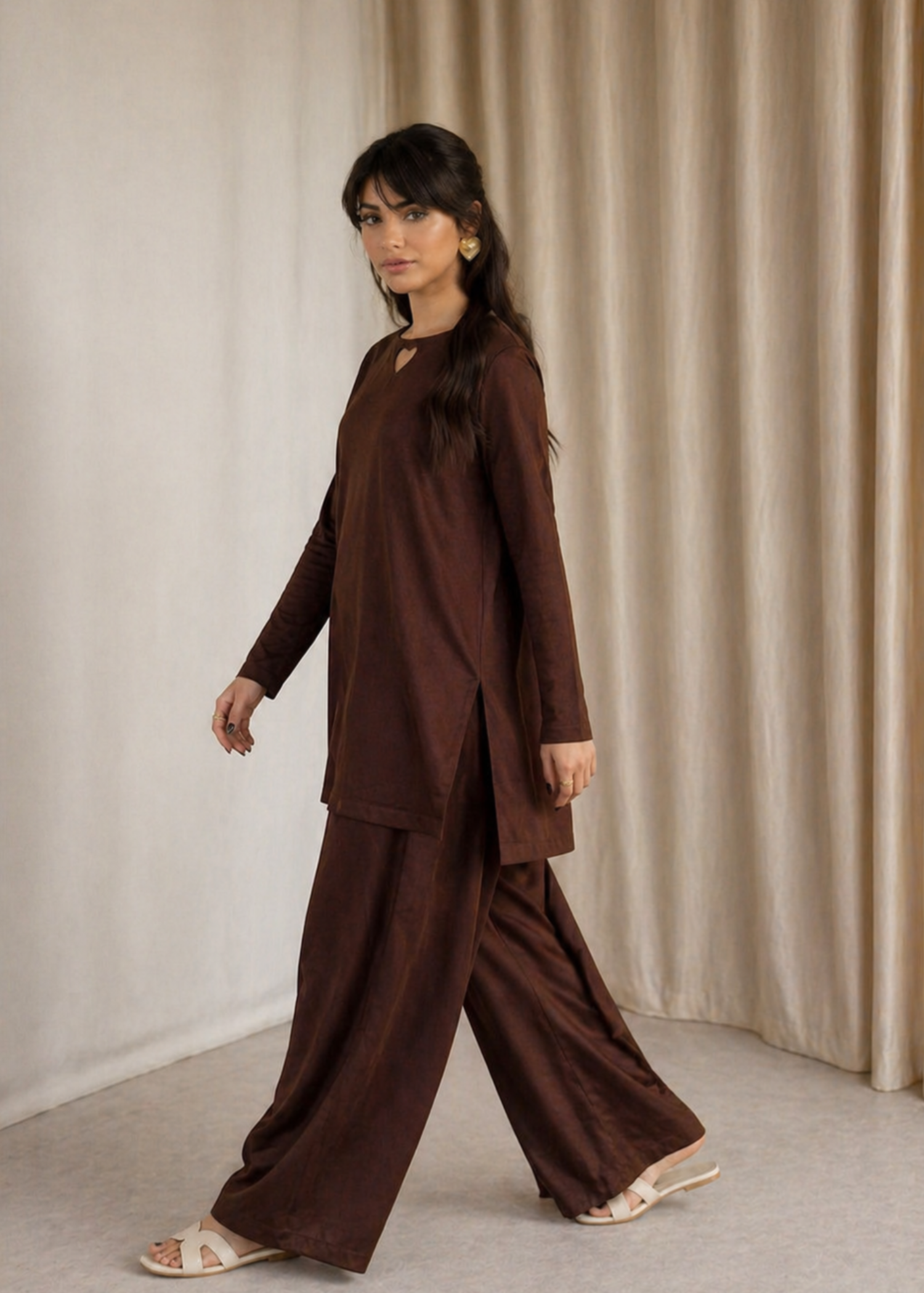arabic lawn Co Ord Sets in Dark brown