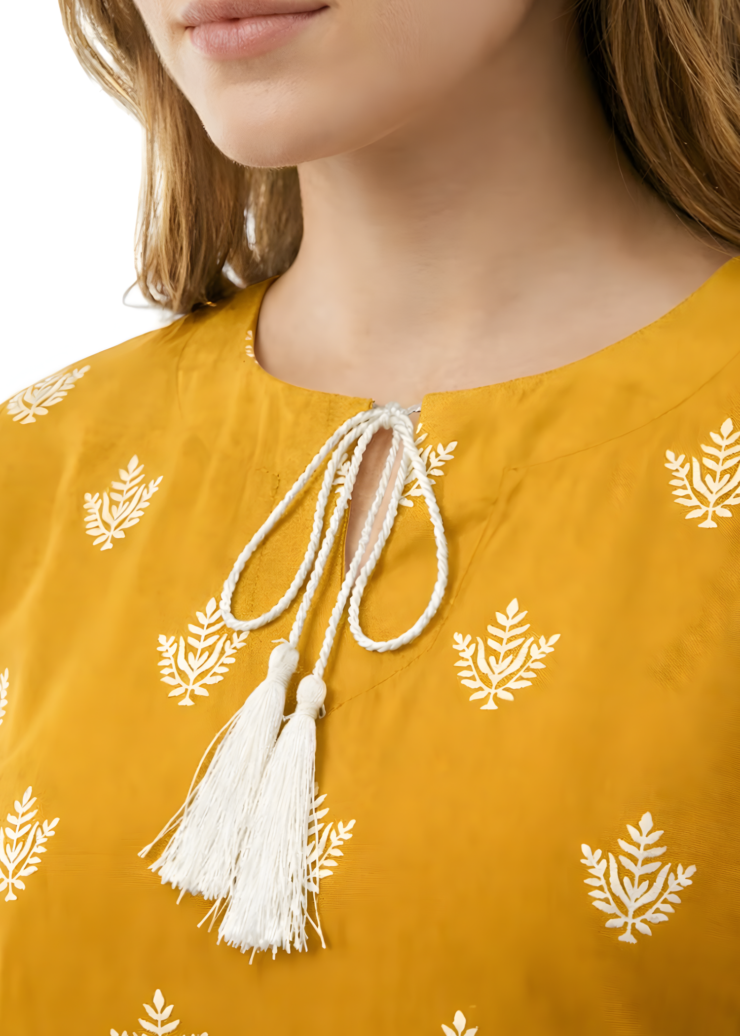 linen Kurta Set in Mustard, cream
