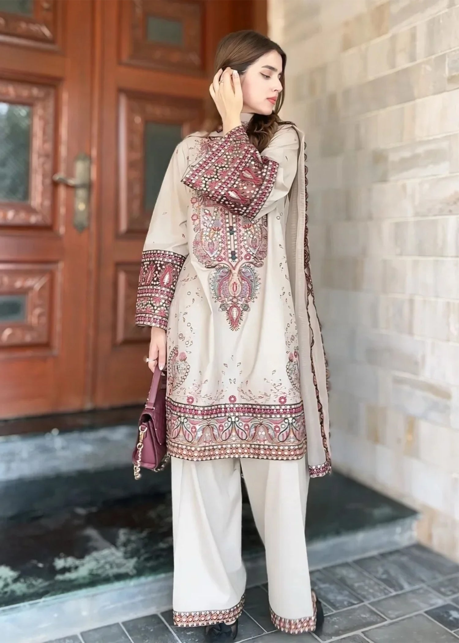 cotton Kurta Set in Beige