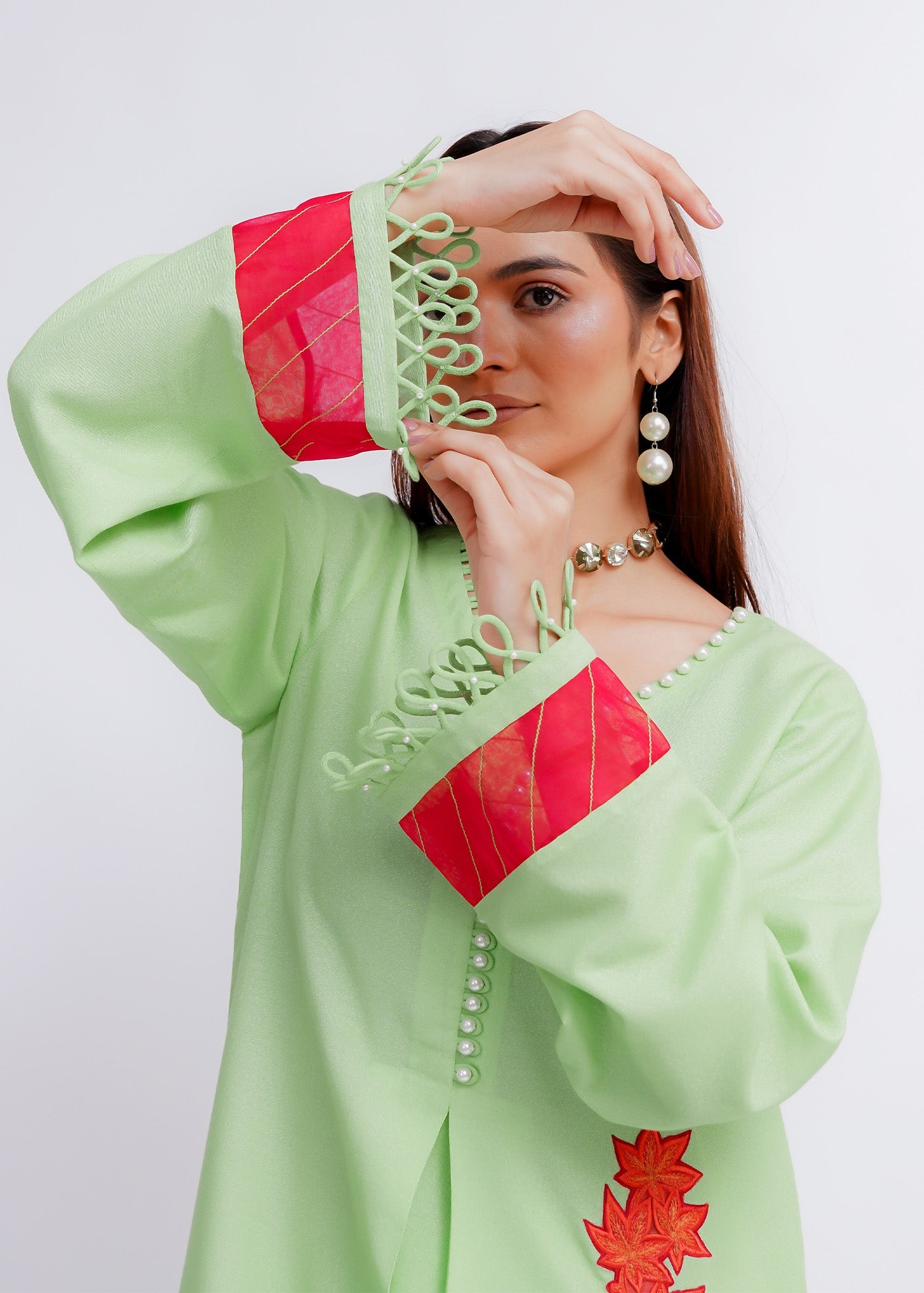 cotton Kurta Set in Apple green