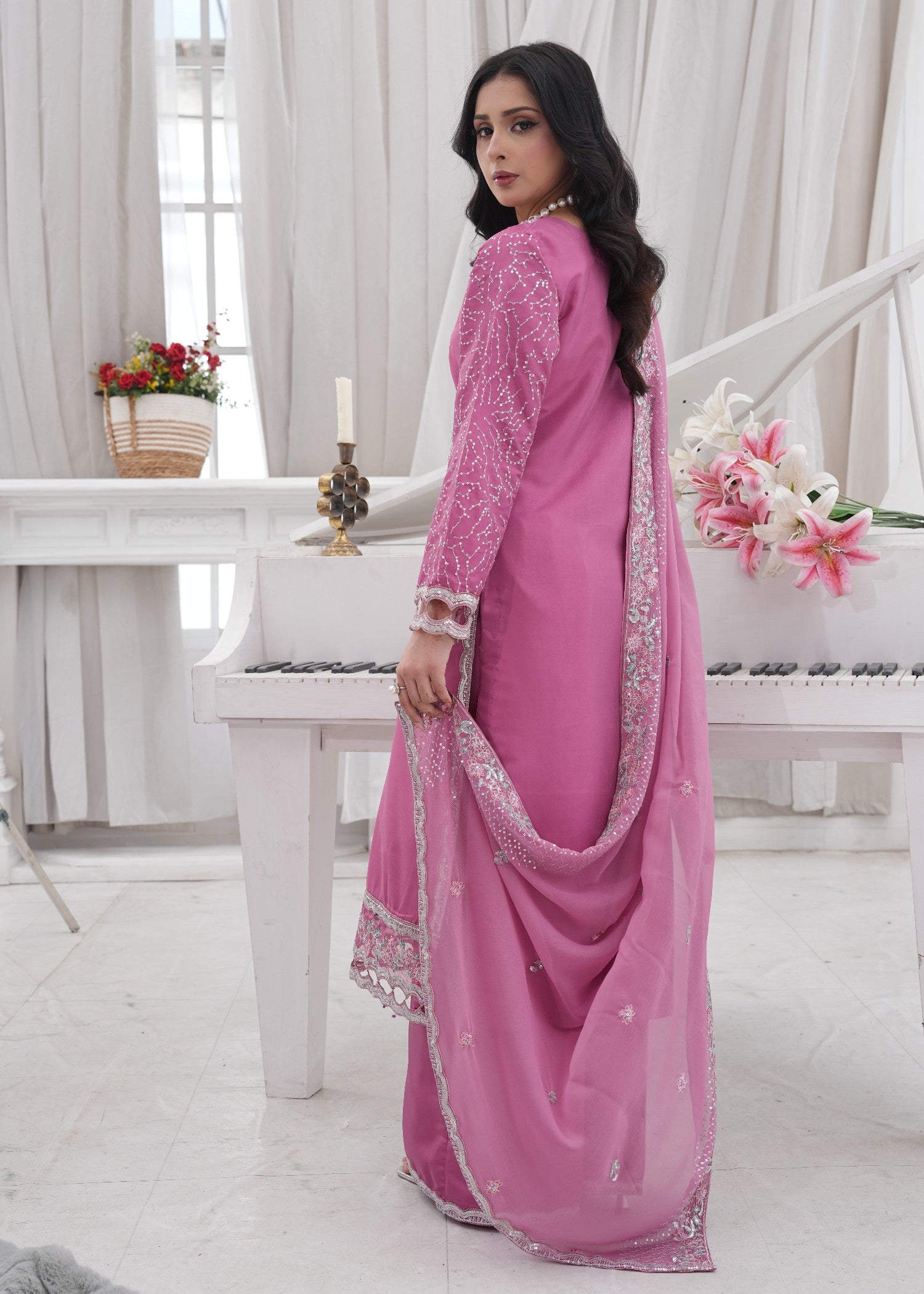 kattan silk Kurta Set in Bubblegum pink