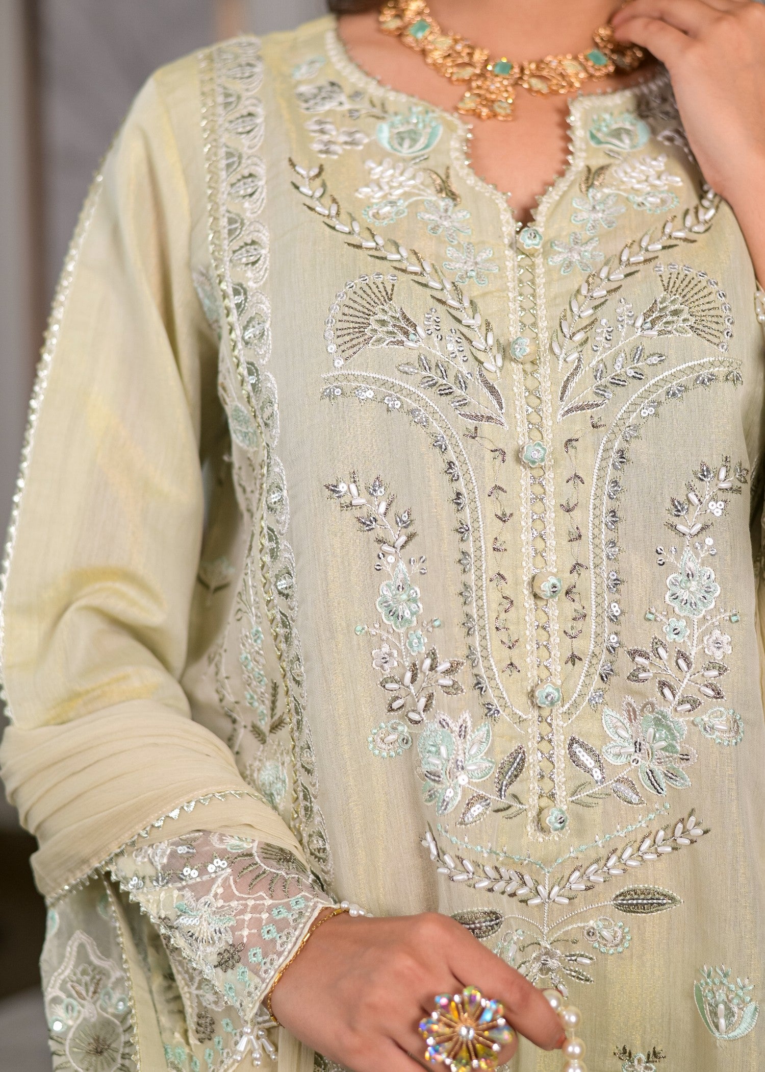 cotton masuri Kurta Set in Pistachio green