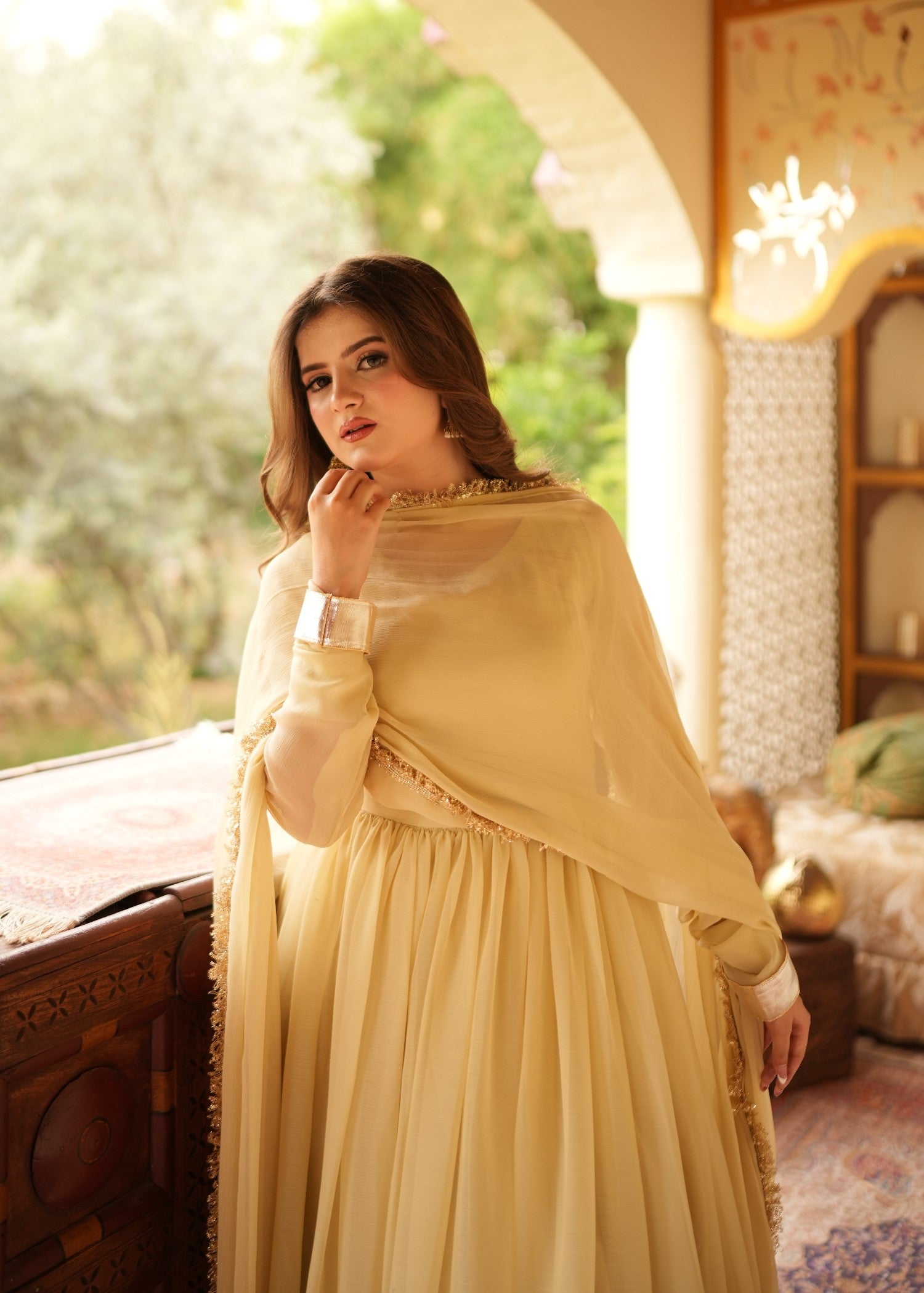 bemberg crinkle chiffon Maxi in Gold