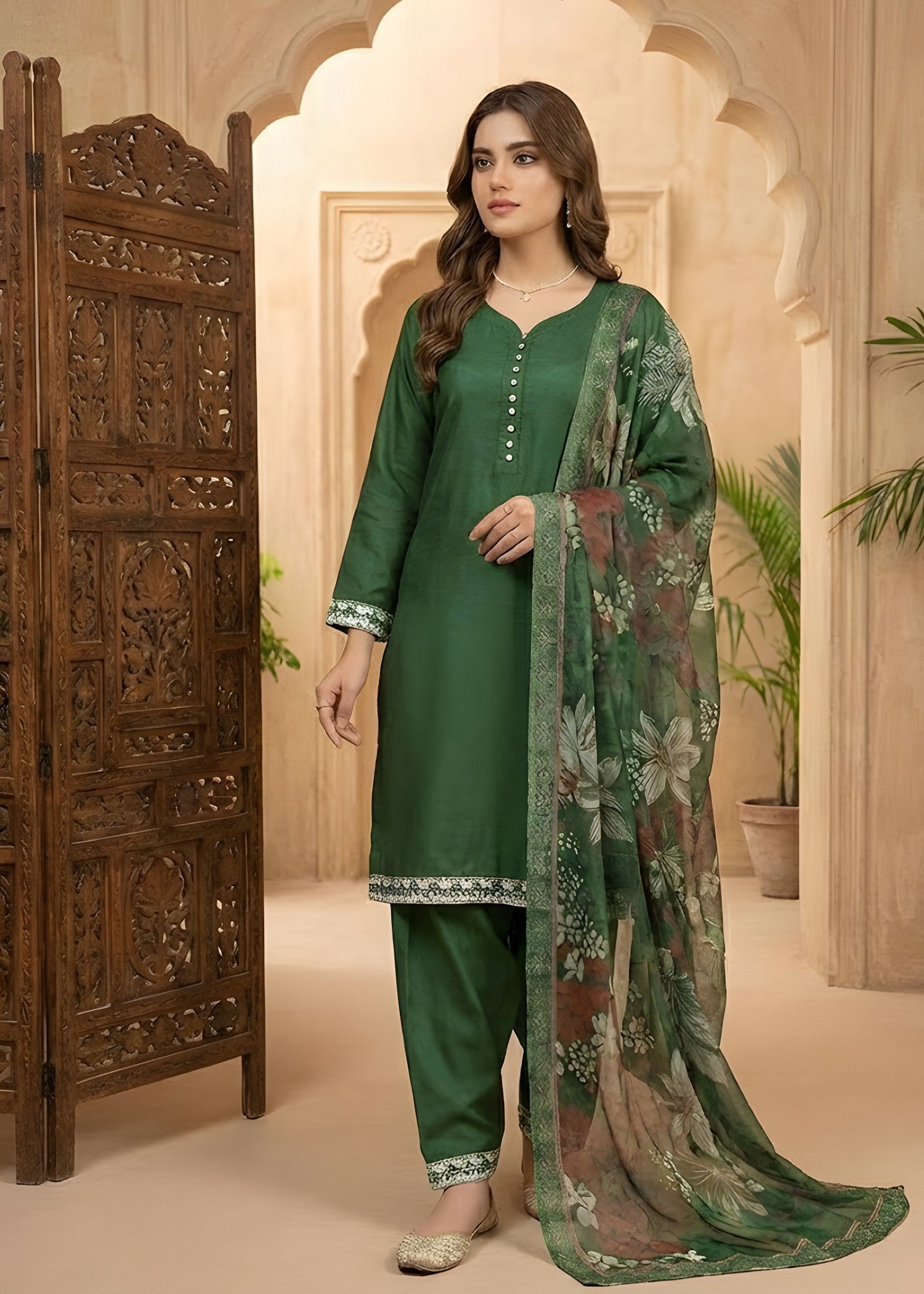 kattan silk Kurta Set in Green