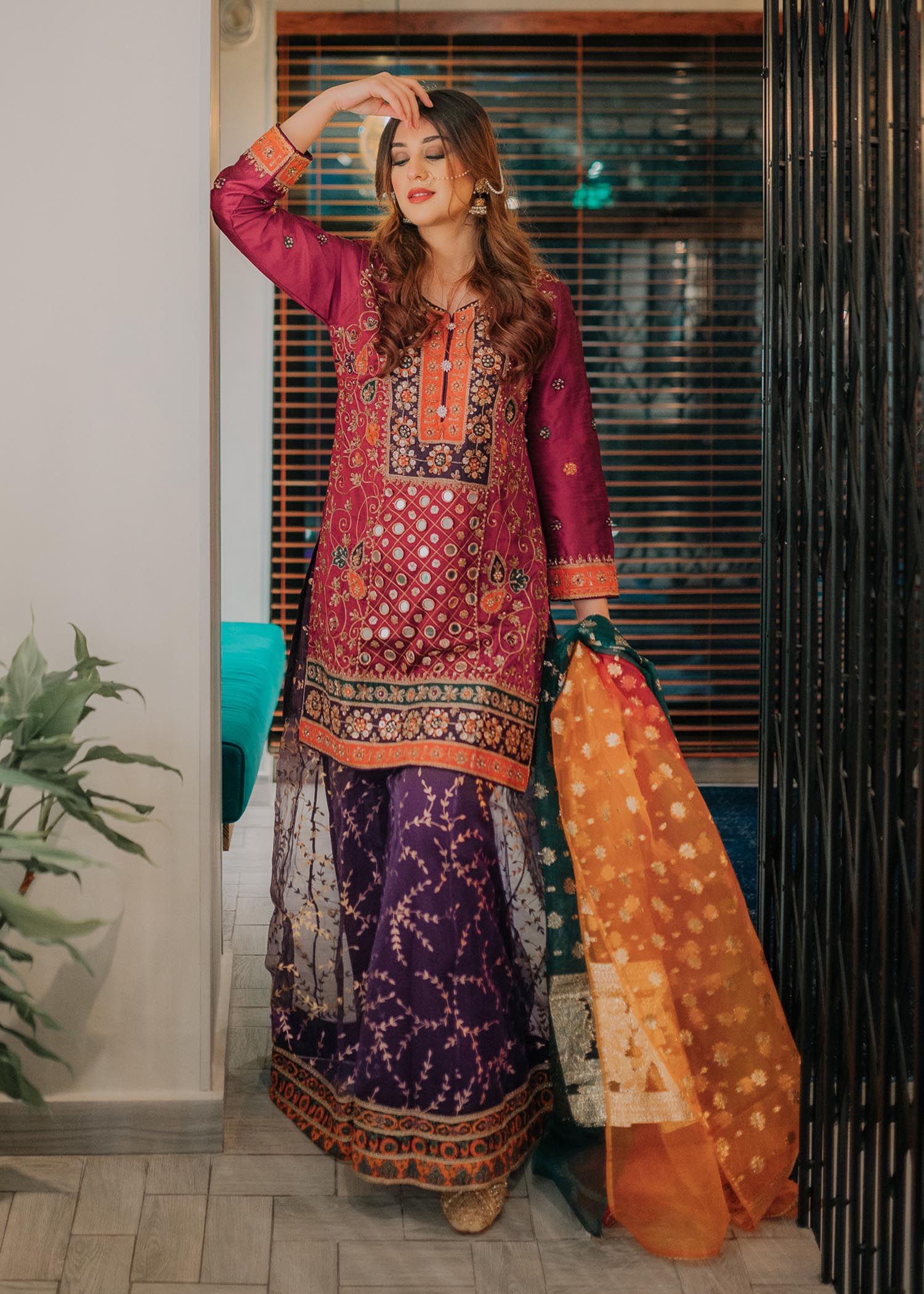 raw silk Sharara in Multi