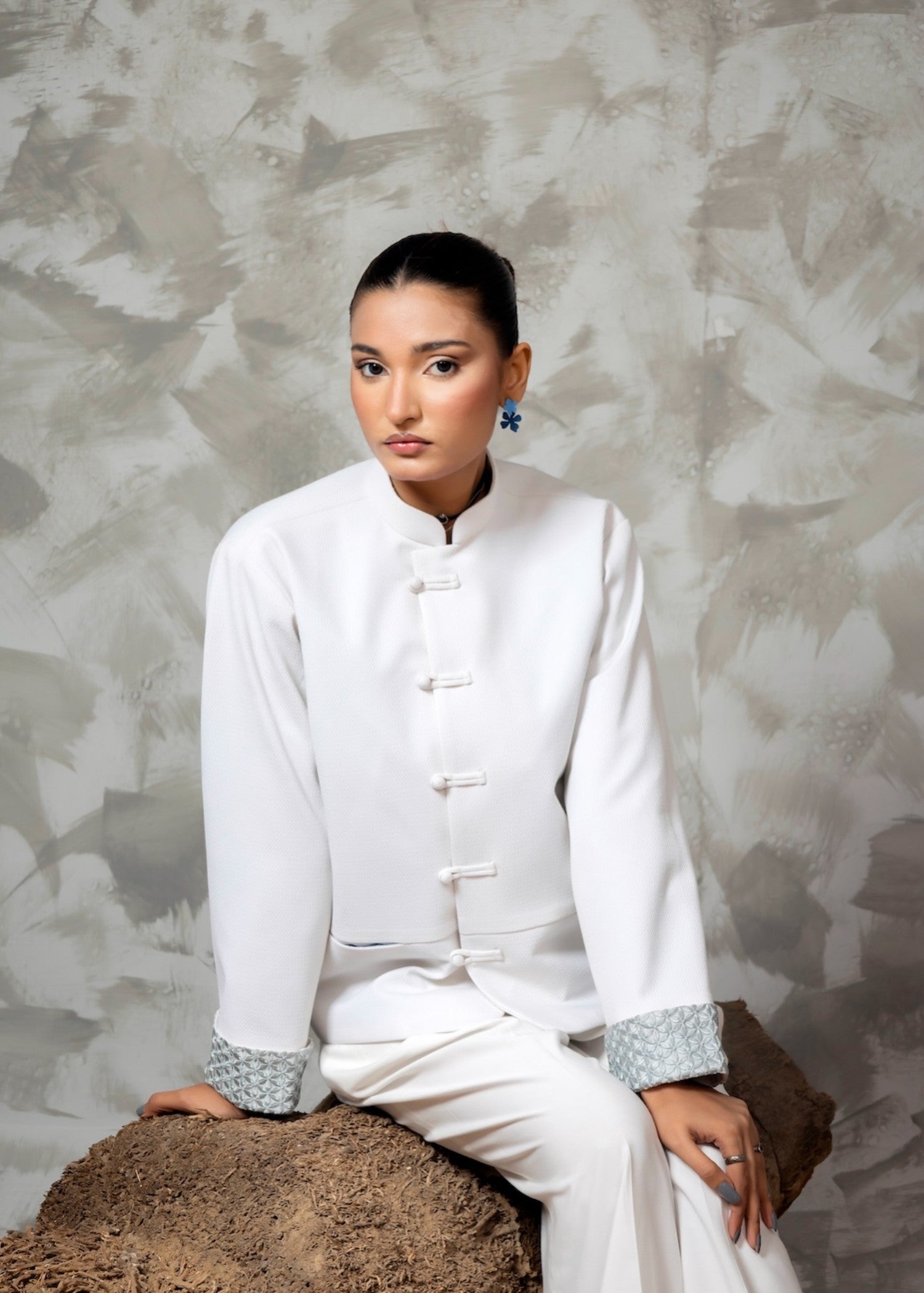cotton pique Coat in White