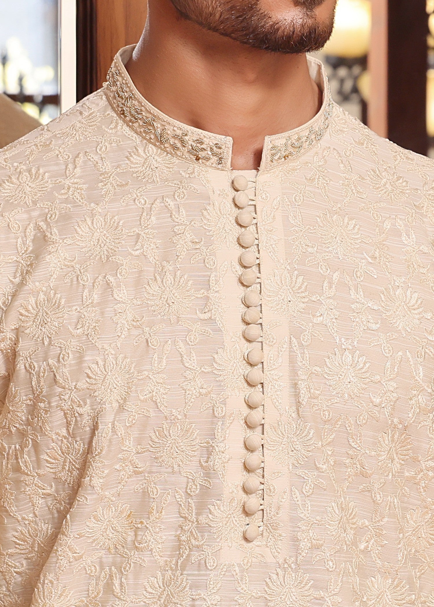 cotton silk Kurta Set in Off-white