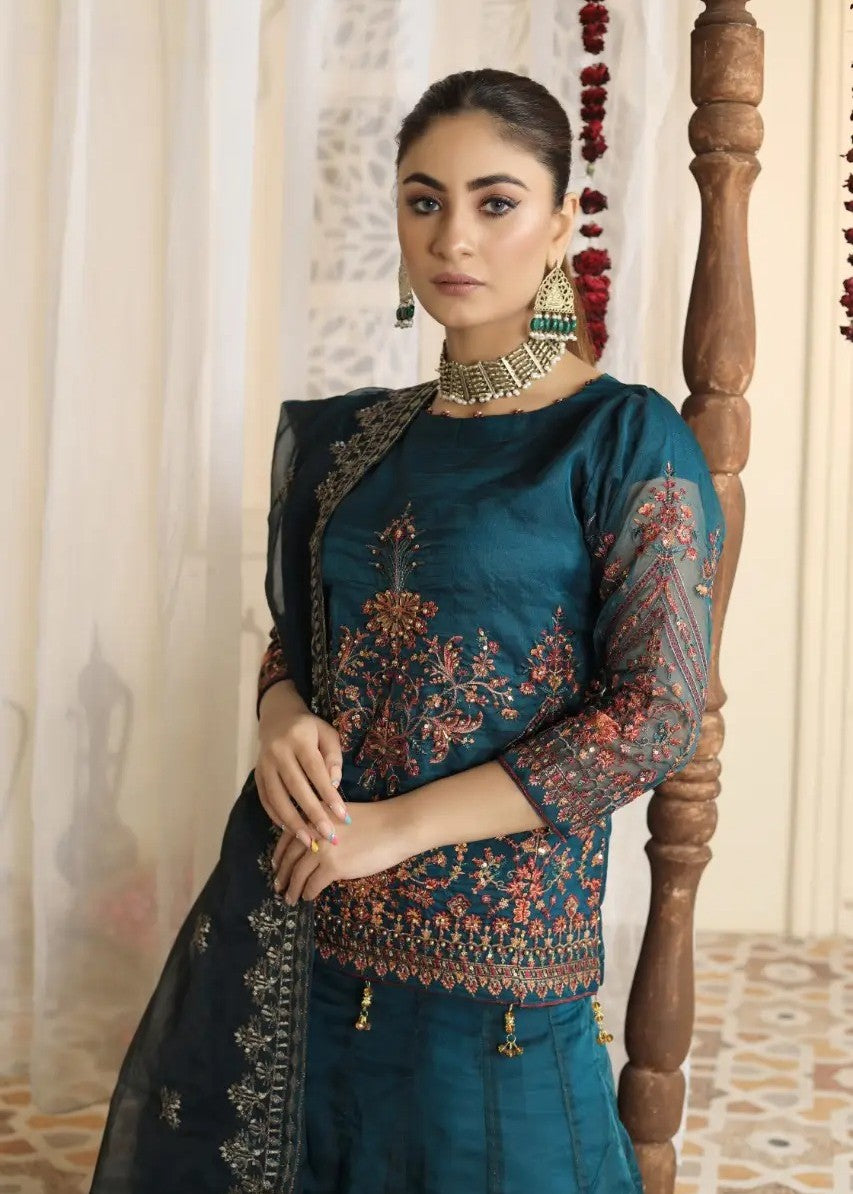 organza Lehenga in Teal
