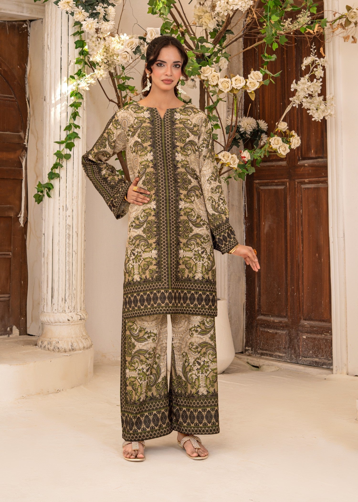 swiss lawn Co Ord Sets in Beige, multi