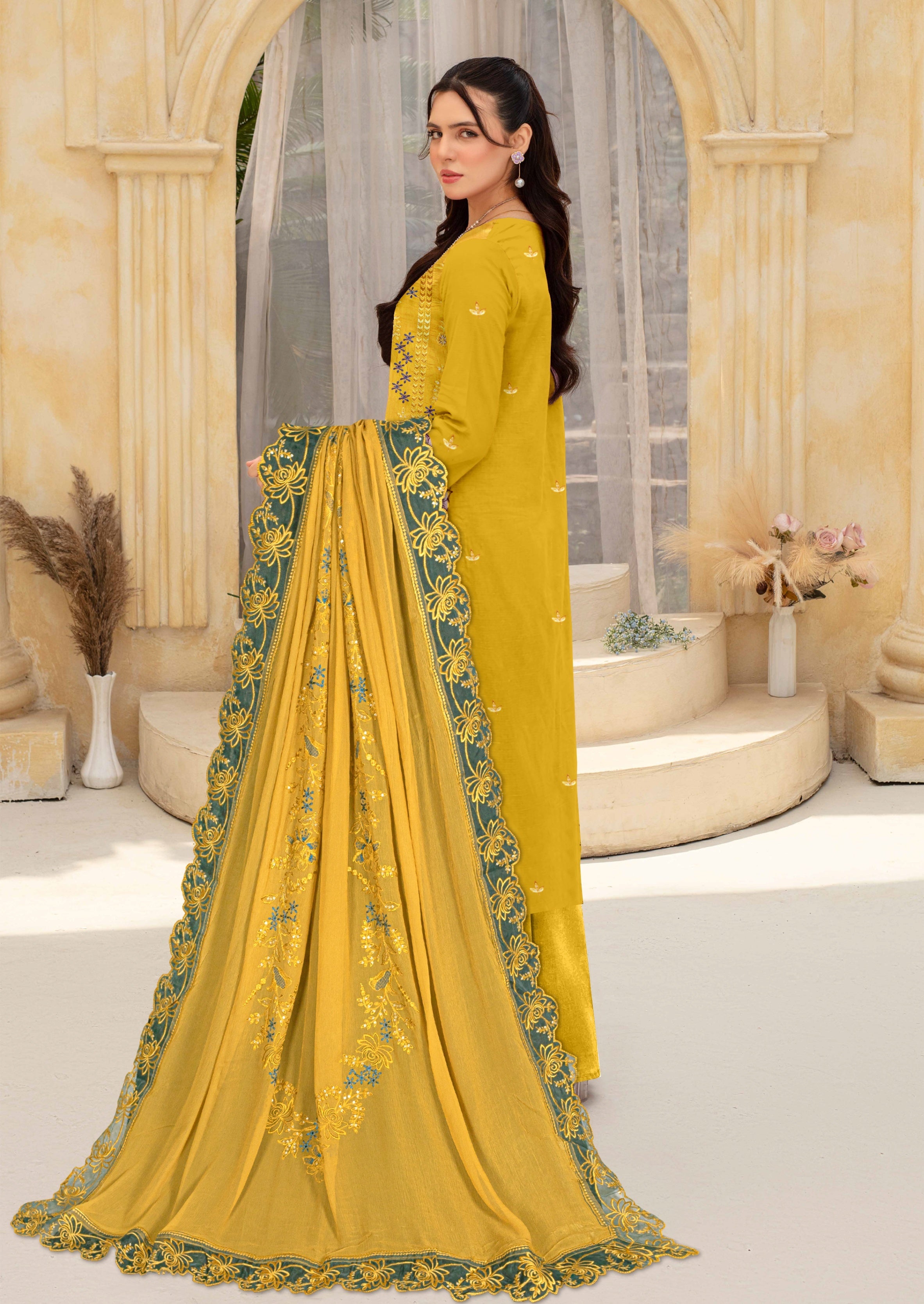 viscose Unstitched in Mustard