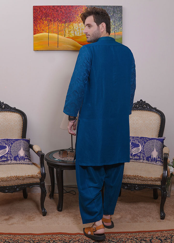 raw silk Shalwar Kameez in Sea green