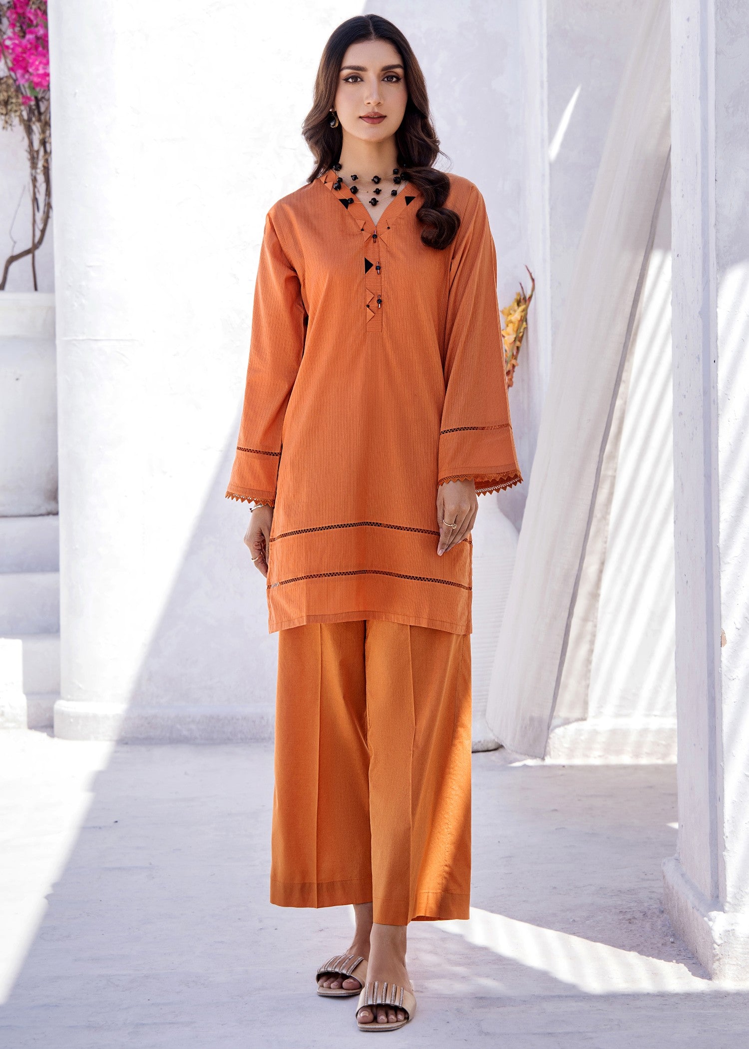 lawn Kurti in Copper orange