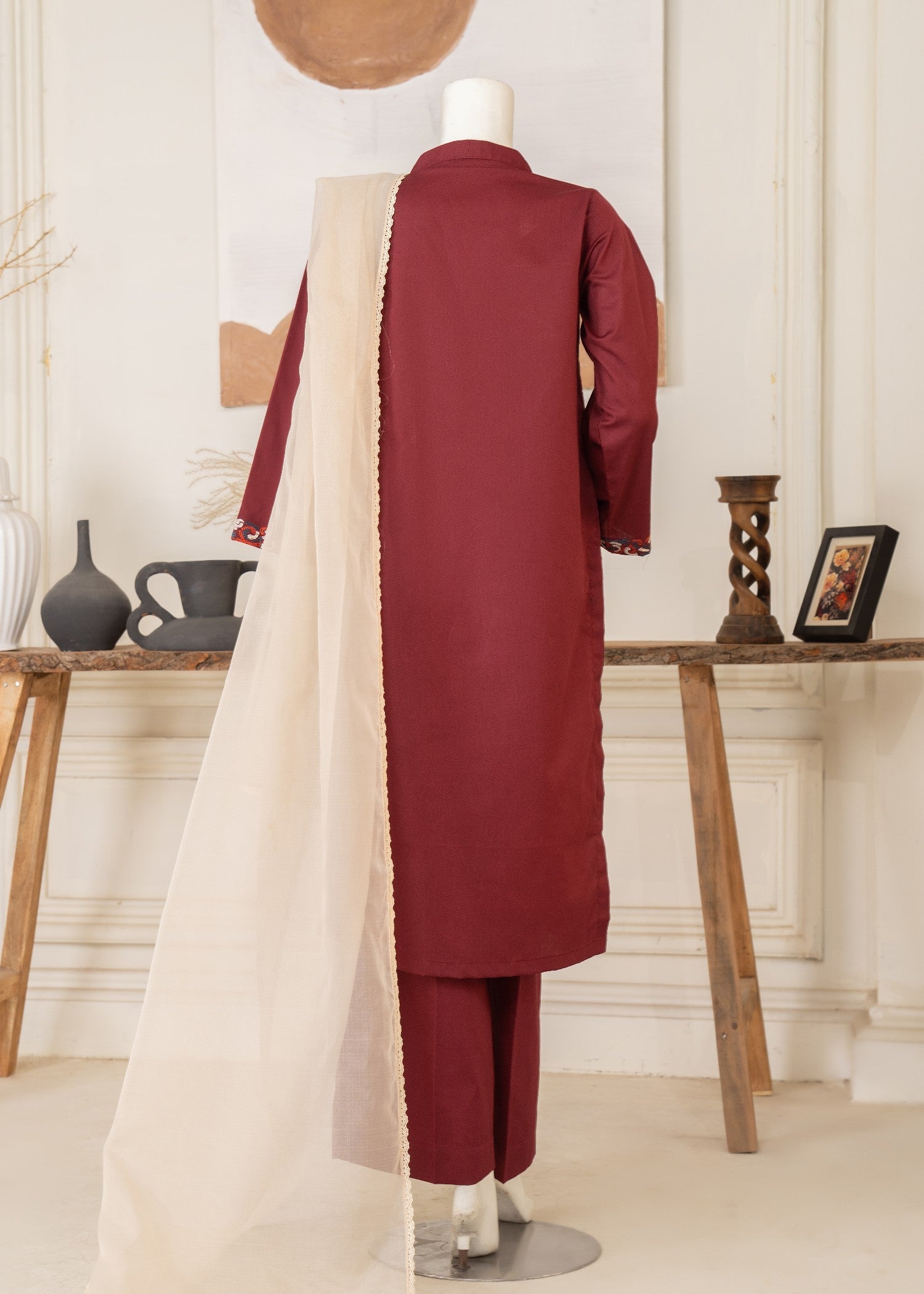 twill cambric Kurta Set in Maroon