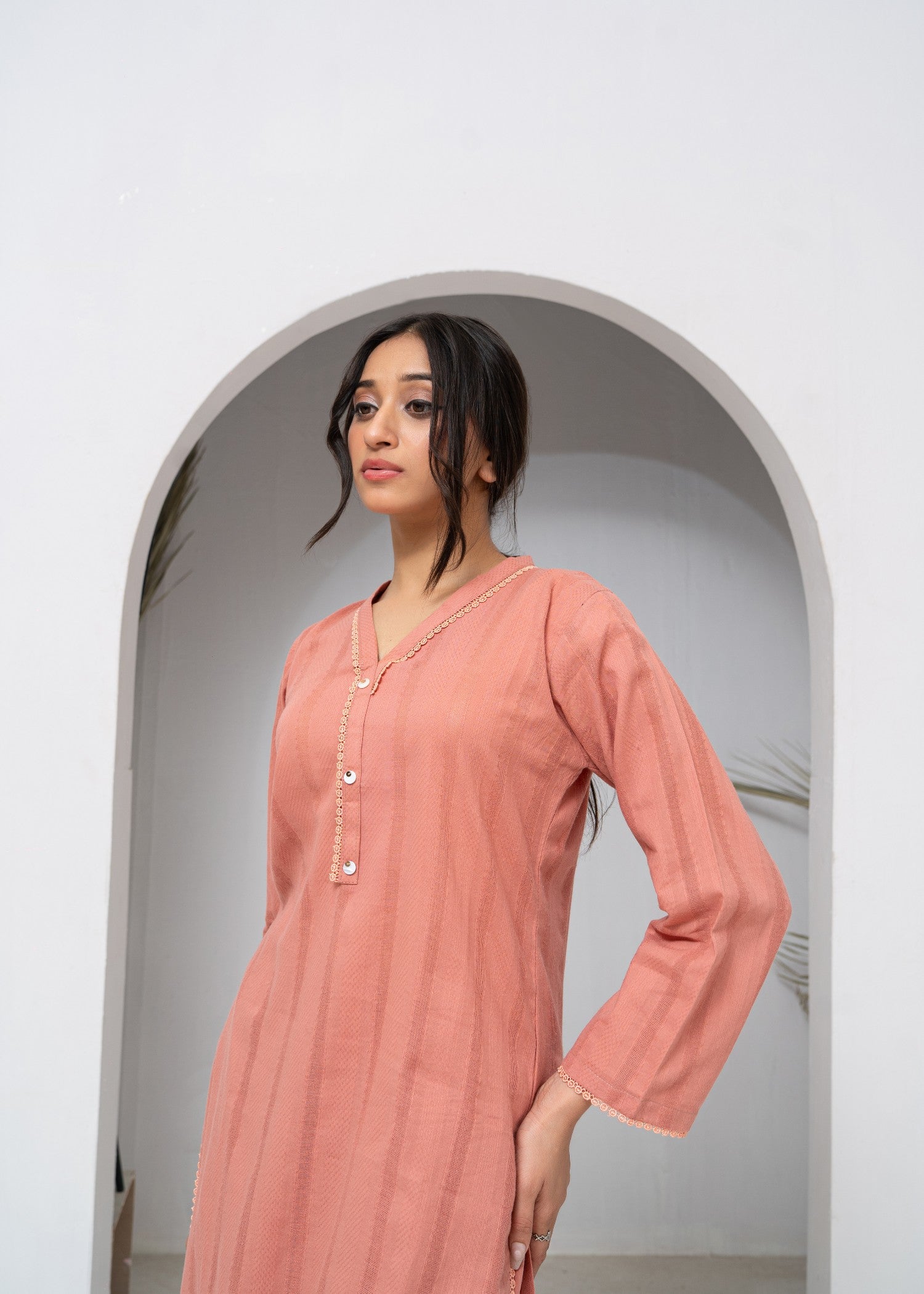cotton Kurta Set in Flamingo
